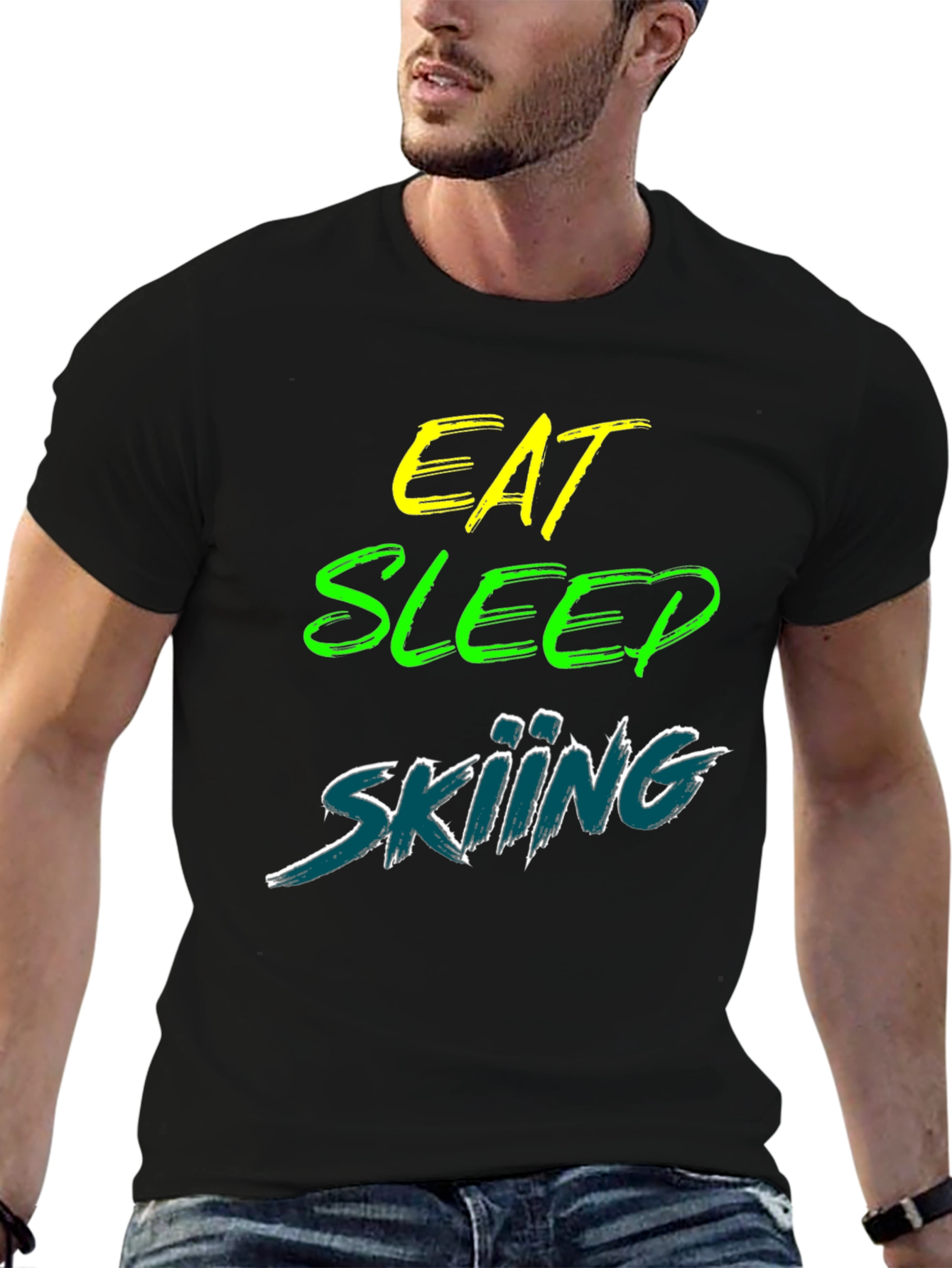 Eat Sleep Skiing Black Graphic Tee Shirt