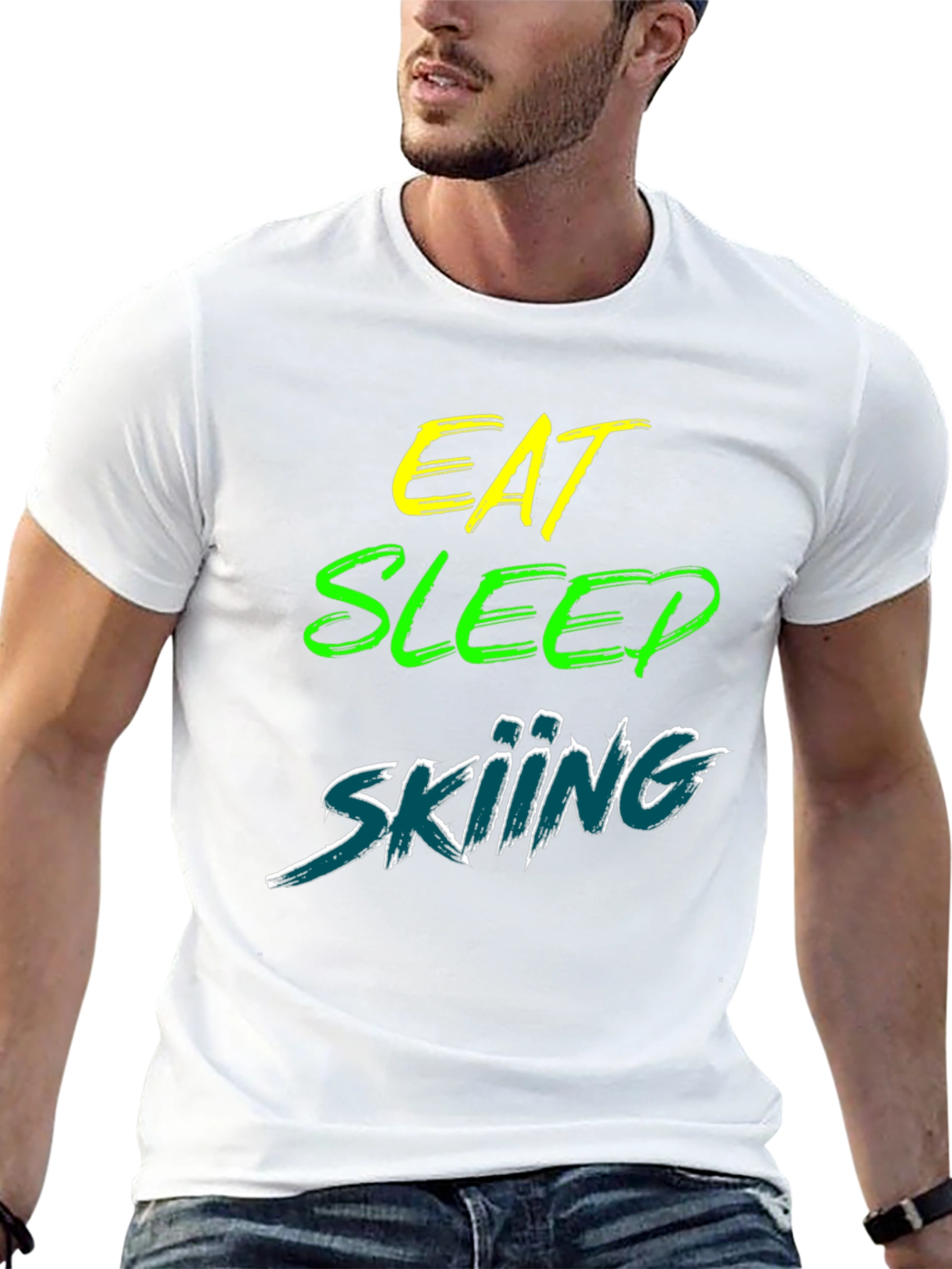 Eat Sleep Skiing Black Graphic Tee Shirt