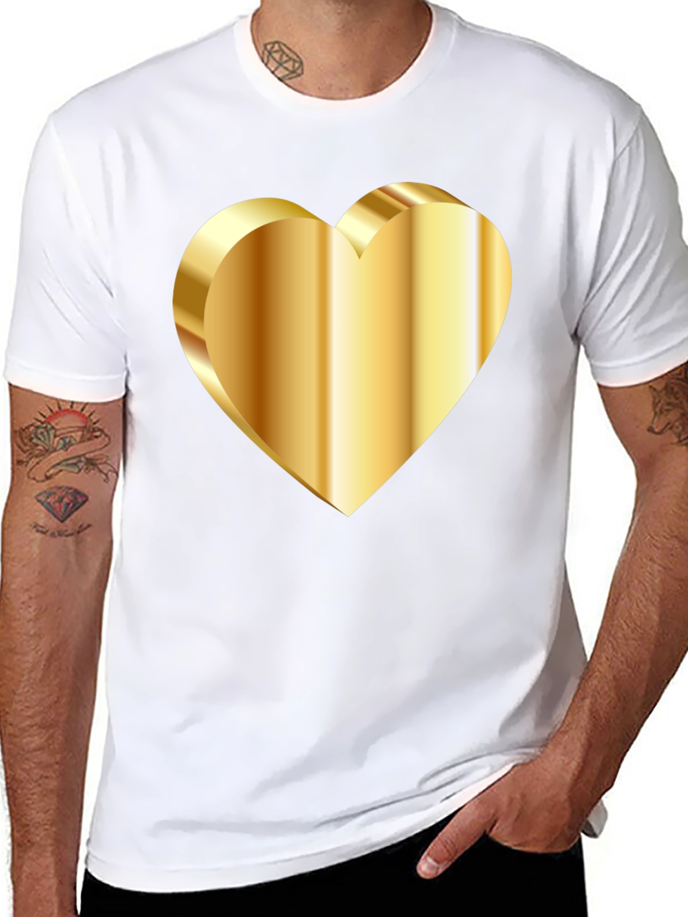 Golden Heart Graphic Tee - Stylish Black T-Shirt