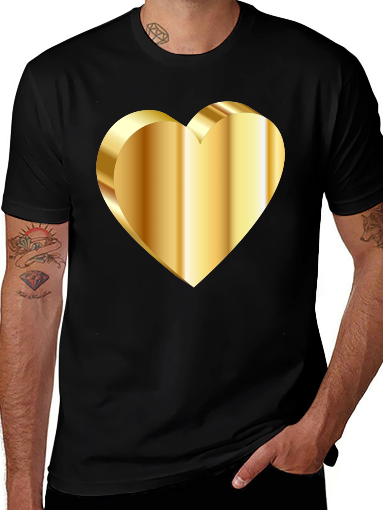 Golden Heart Graphic Tee - Stylish Black T-Shirt