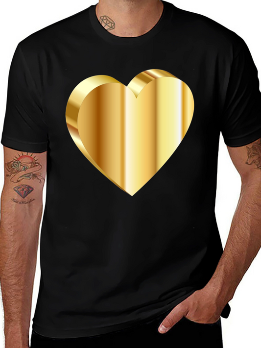 Golden Heart Graphic Tee - Stylish Black T-Shirt