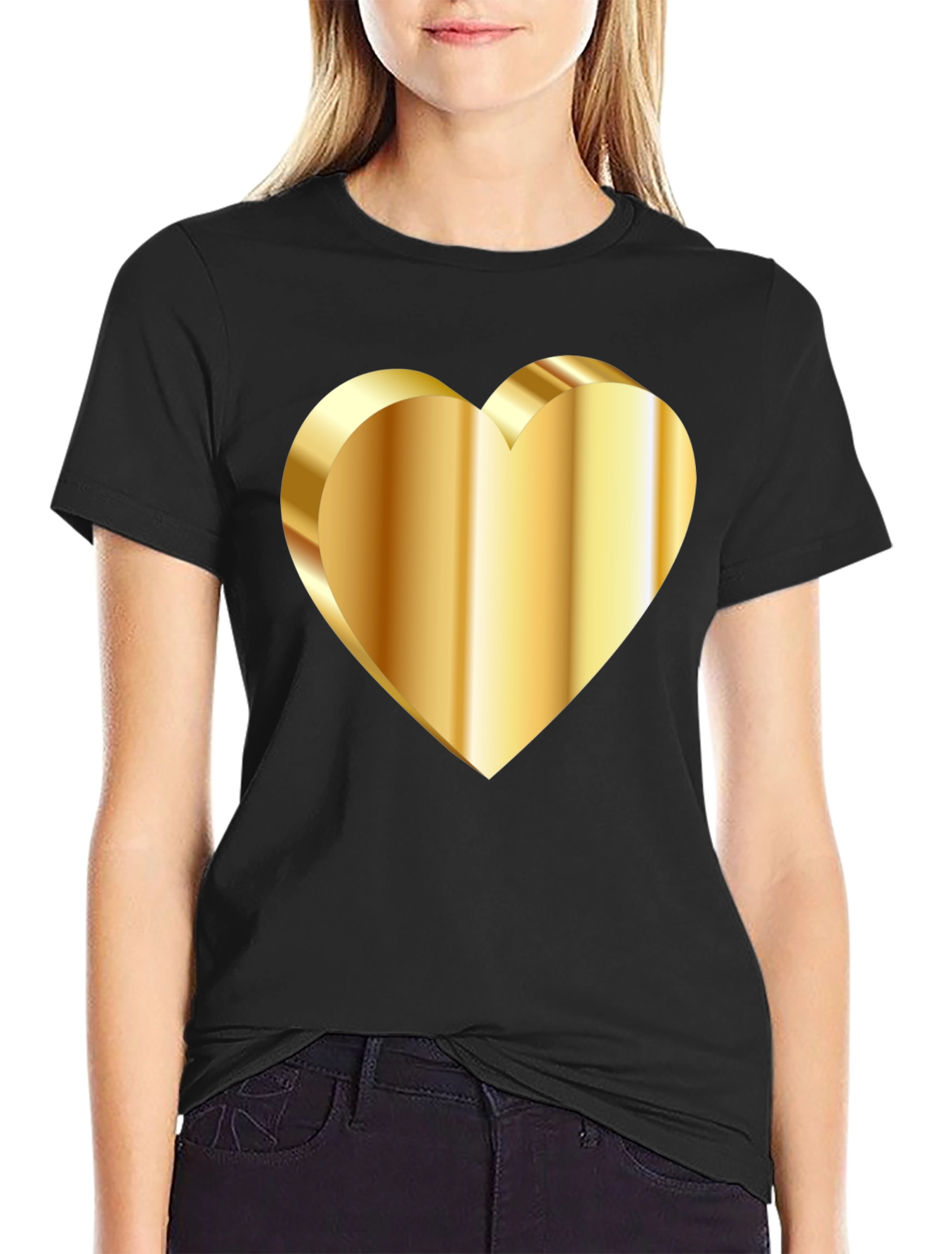 Golden Heart Graphic Tee - Stylish Black T-Shirt