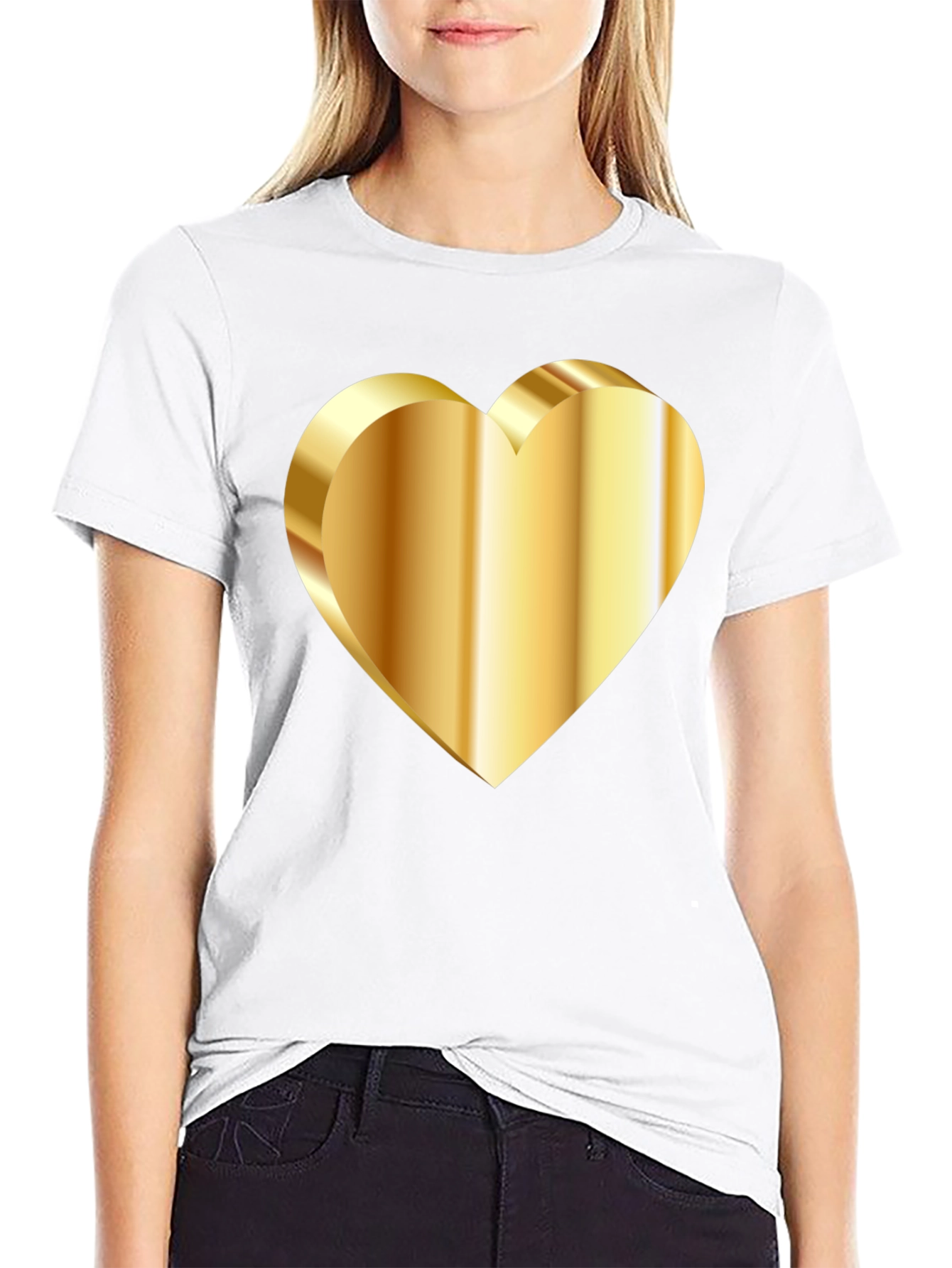 Golden Heart Graphic Tee - Stylish Black T-Shirt
