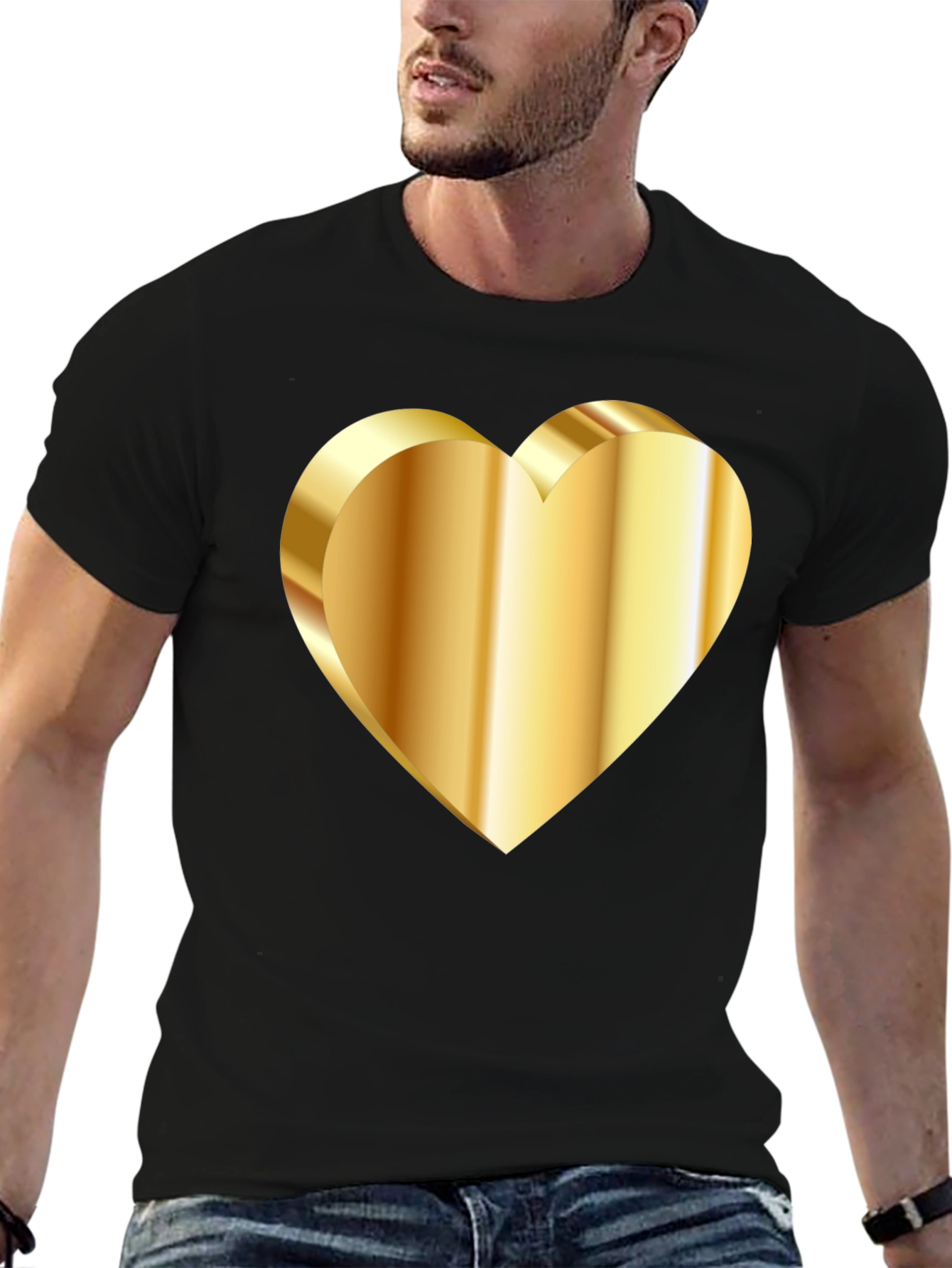 Golden Heart Graphic Tee - Stylish Black T-Shirt