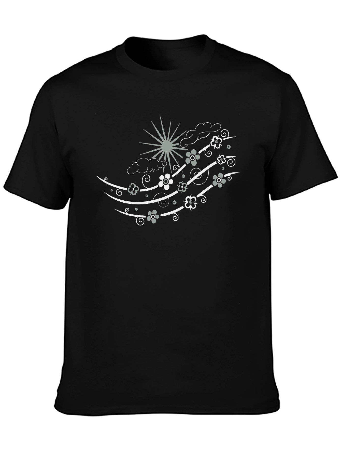 Stylish Black Tee with Whimsical Wind Design