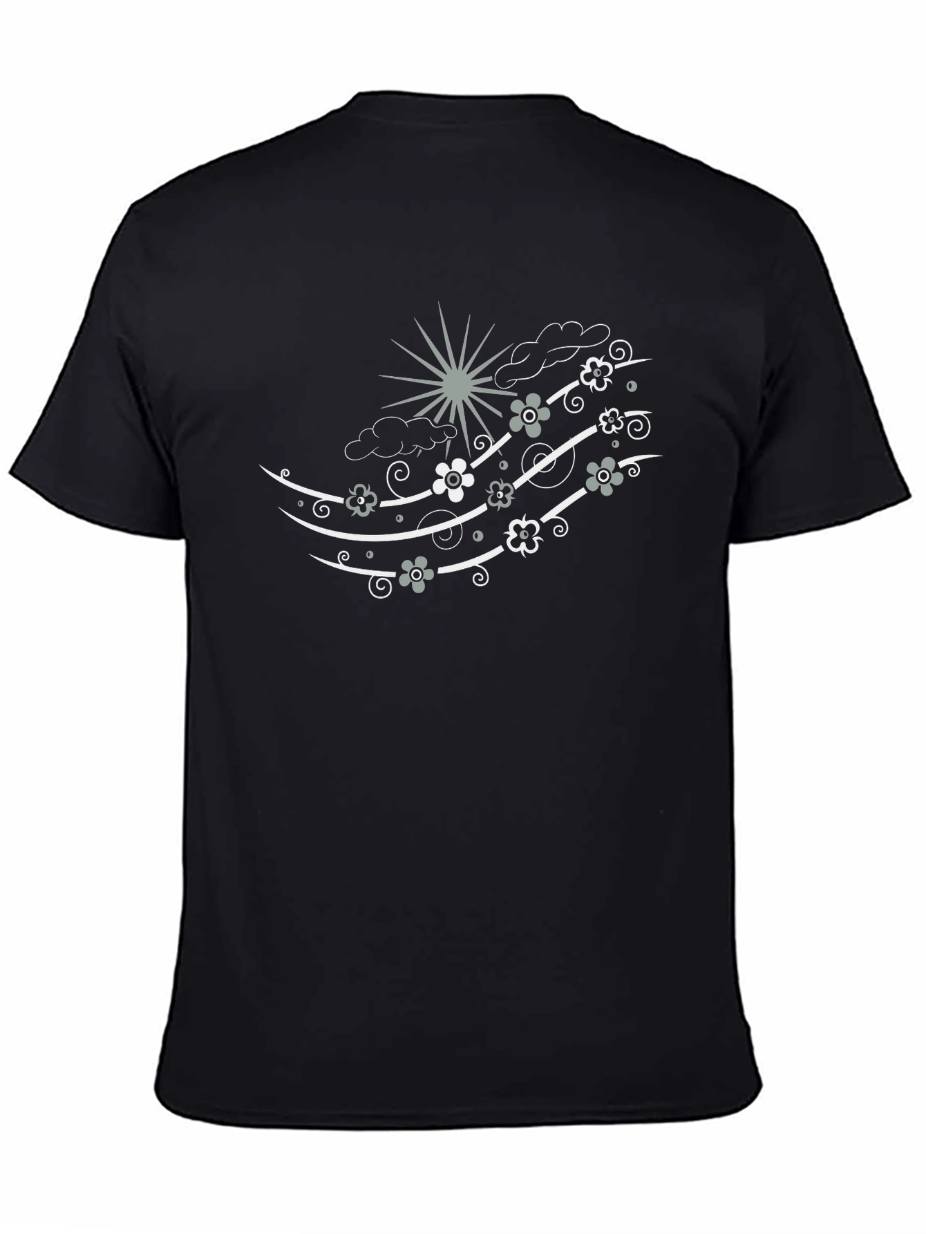 Stylish Black Tee with Whimsical Wind Design