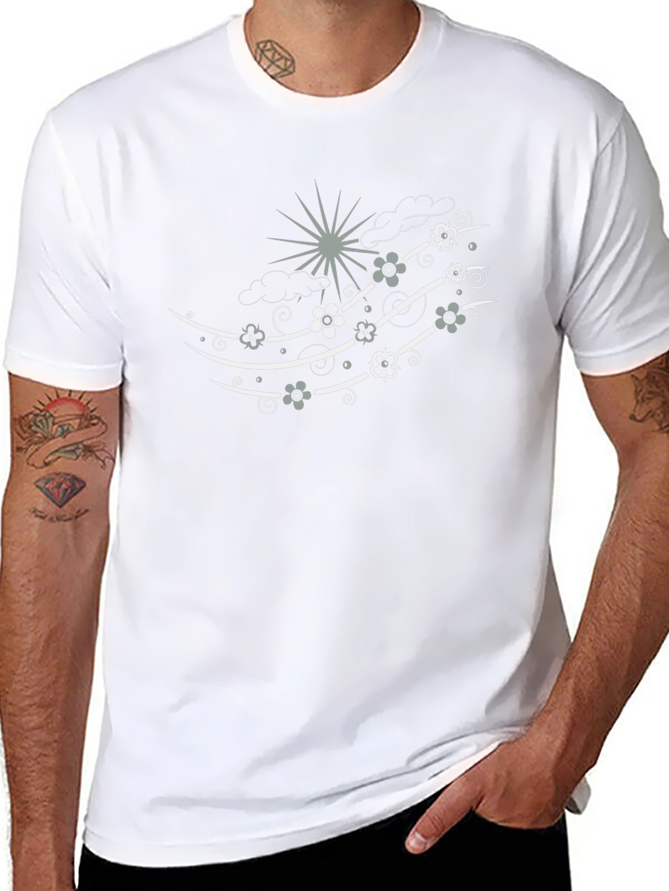 Stylish Black Tee with Whimsical Wind Design