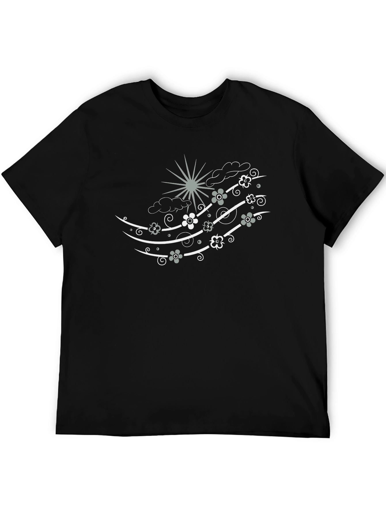 Stylish Black Tee with Whimsical Wind Design
