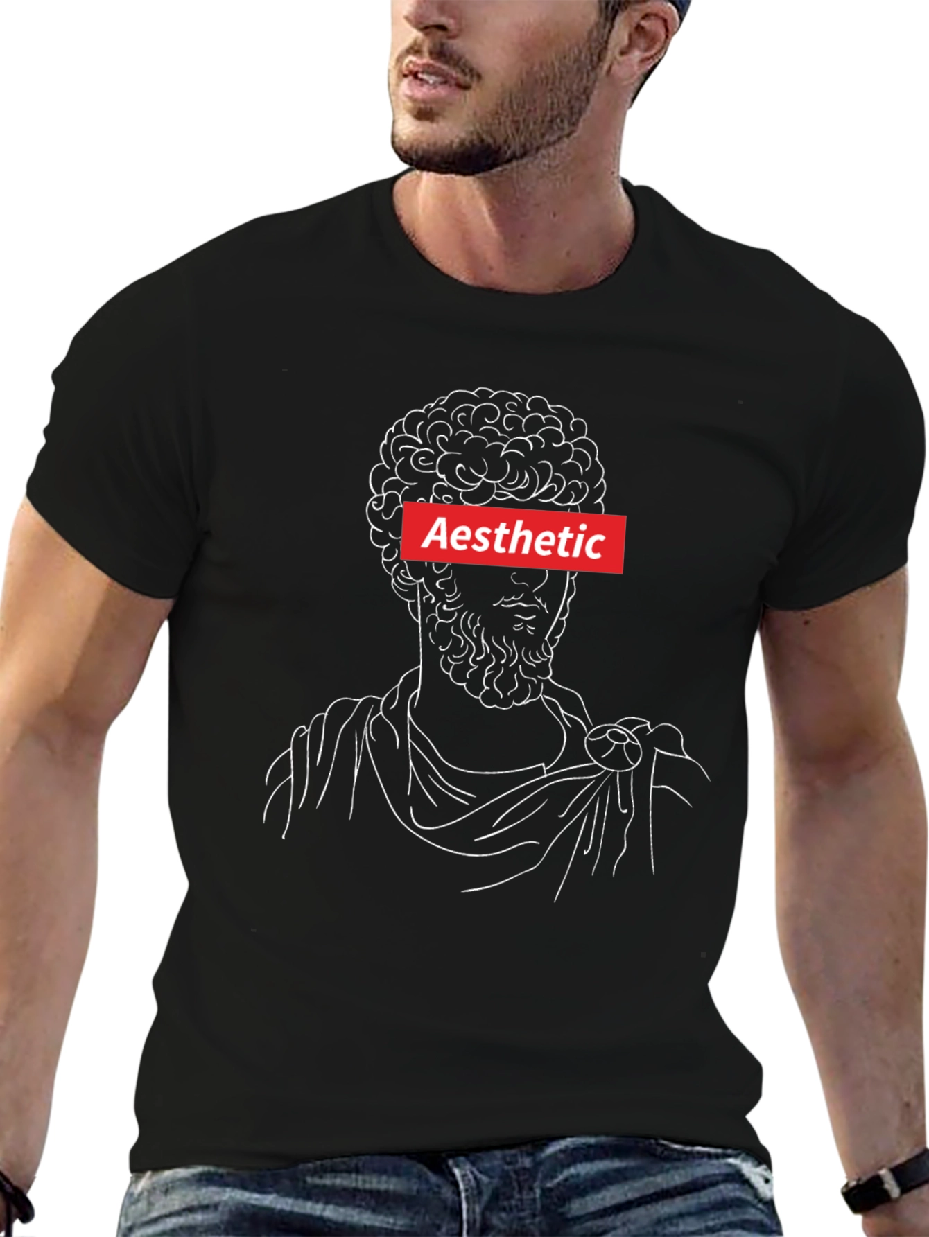 Aesthetic Greek Bust Graphic Tee - Black