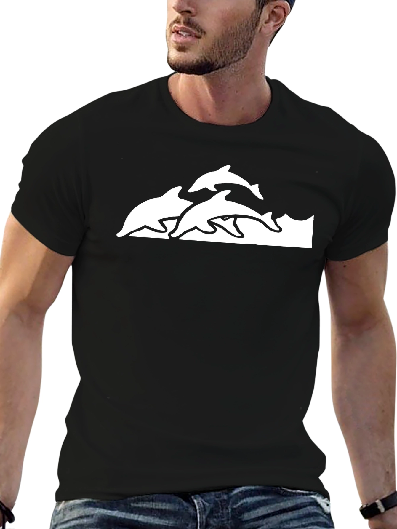 Dolphin Graphic T-Shirt - Black Short Sleeve
