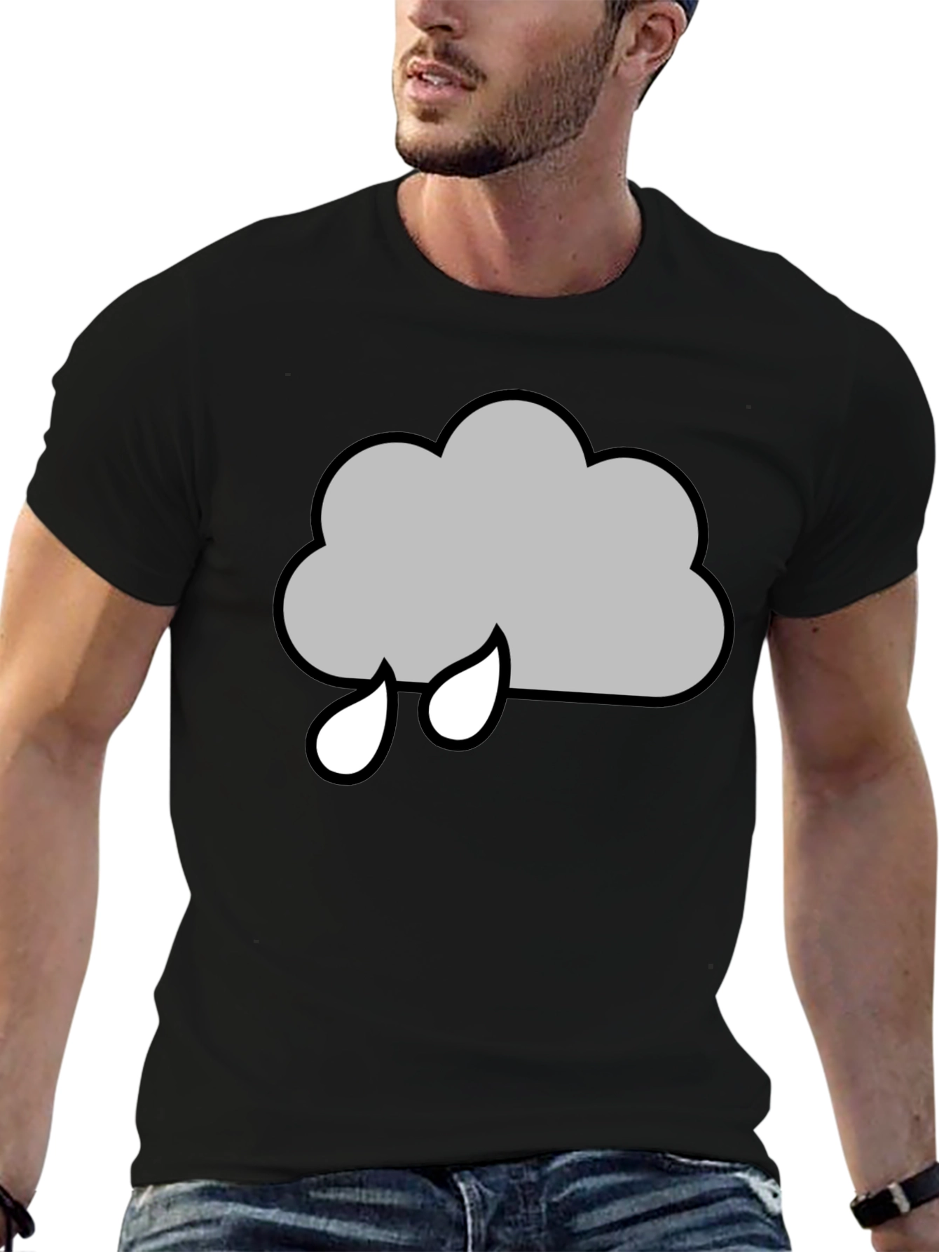 Rainy Cloud Graphic T-Shirt - Black Cotton Tee