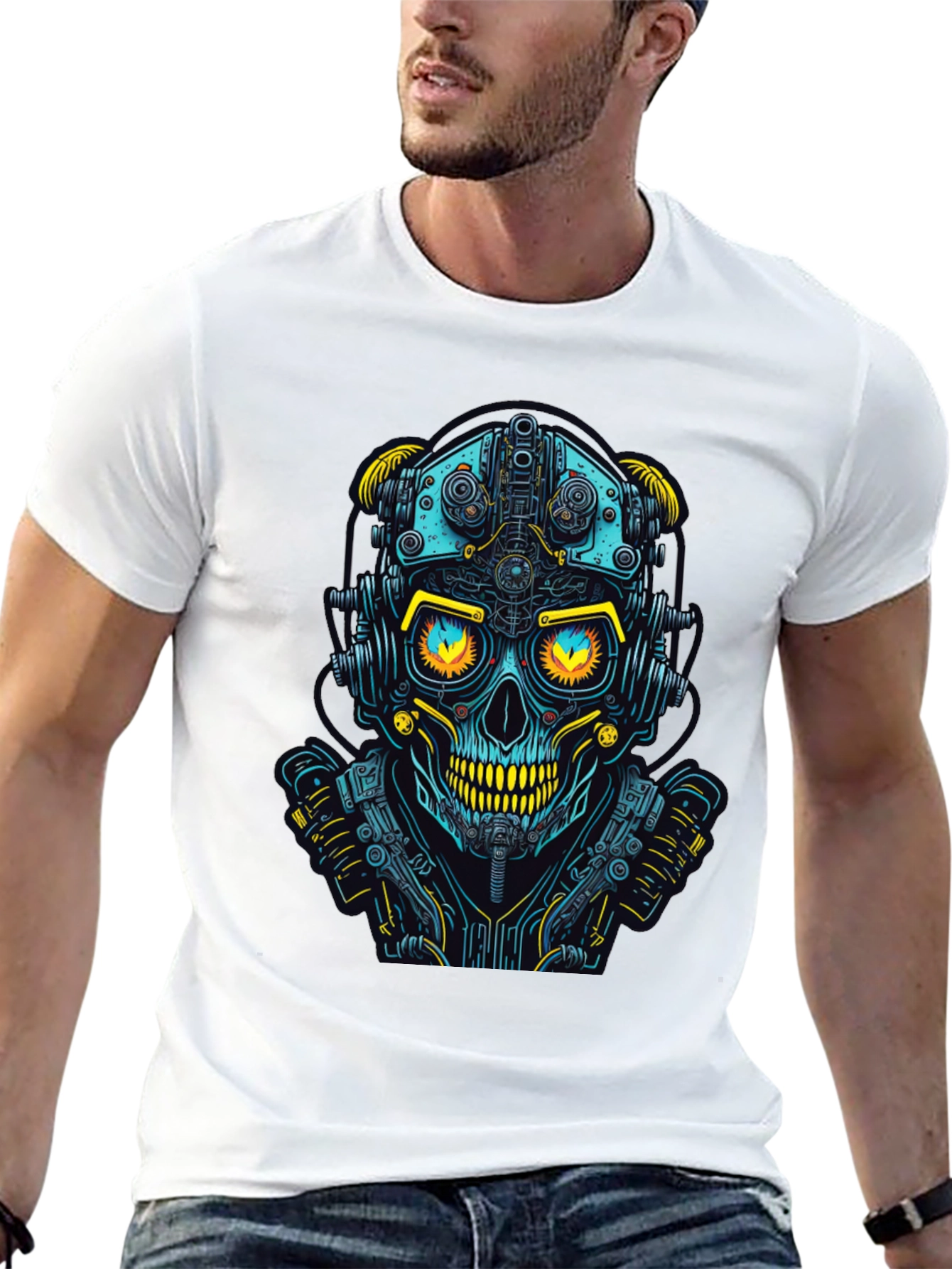Cyberpunk Skull Graphic Tee - Futuristic Style