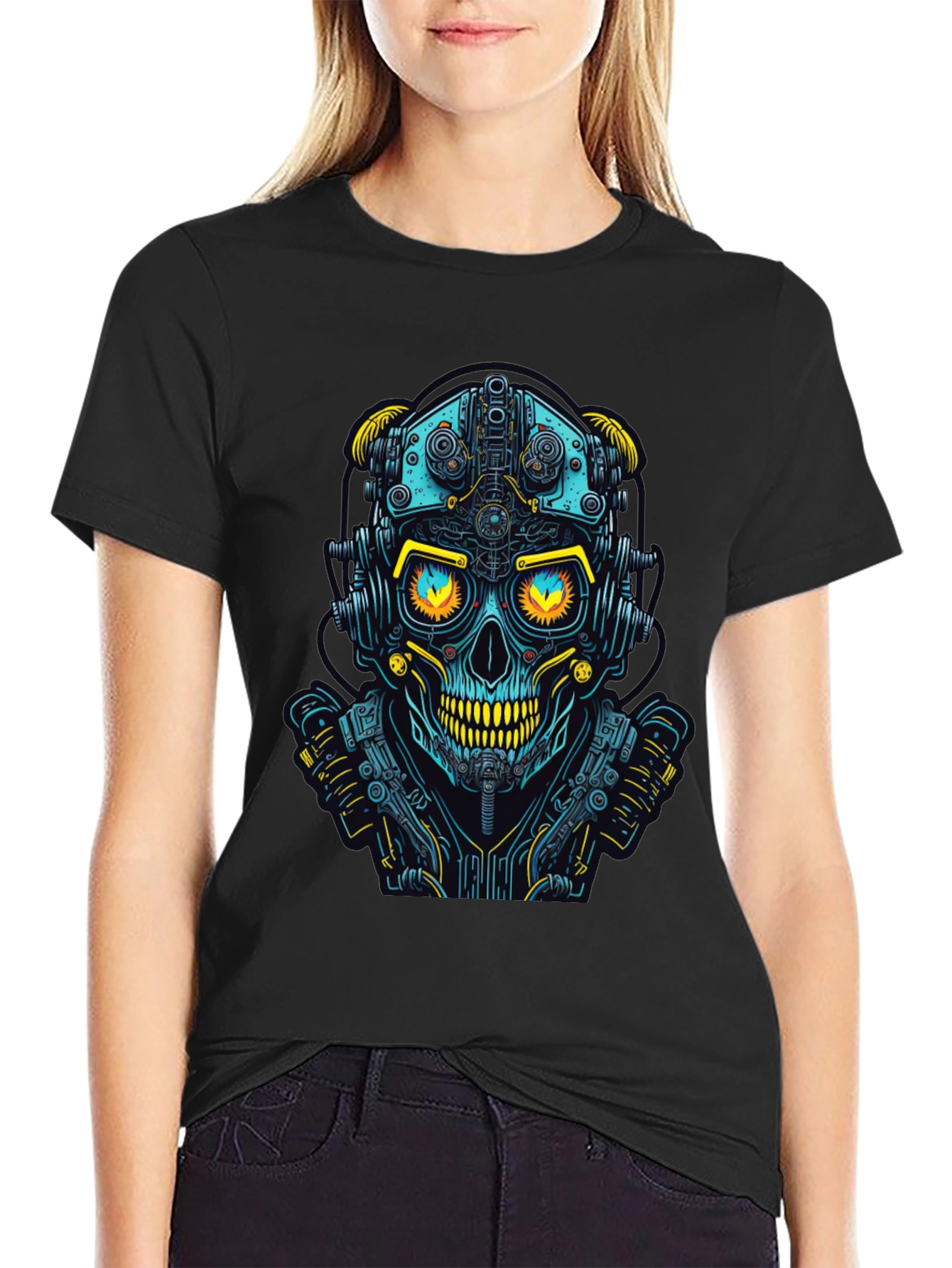 Cyberpunk Skull Graphic Tee - Futuristic Style