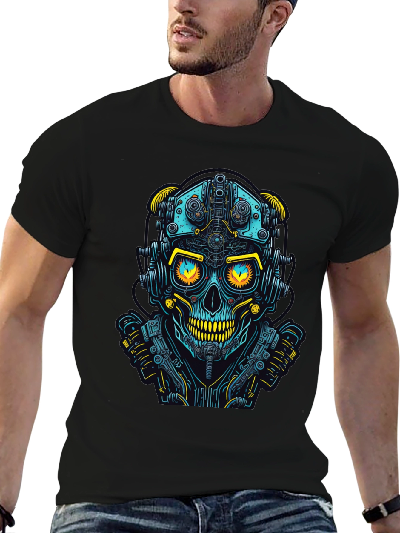 Cyberpunk Skull Graphic Tee - Futuristic Style