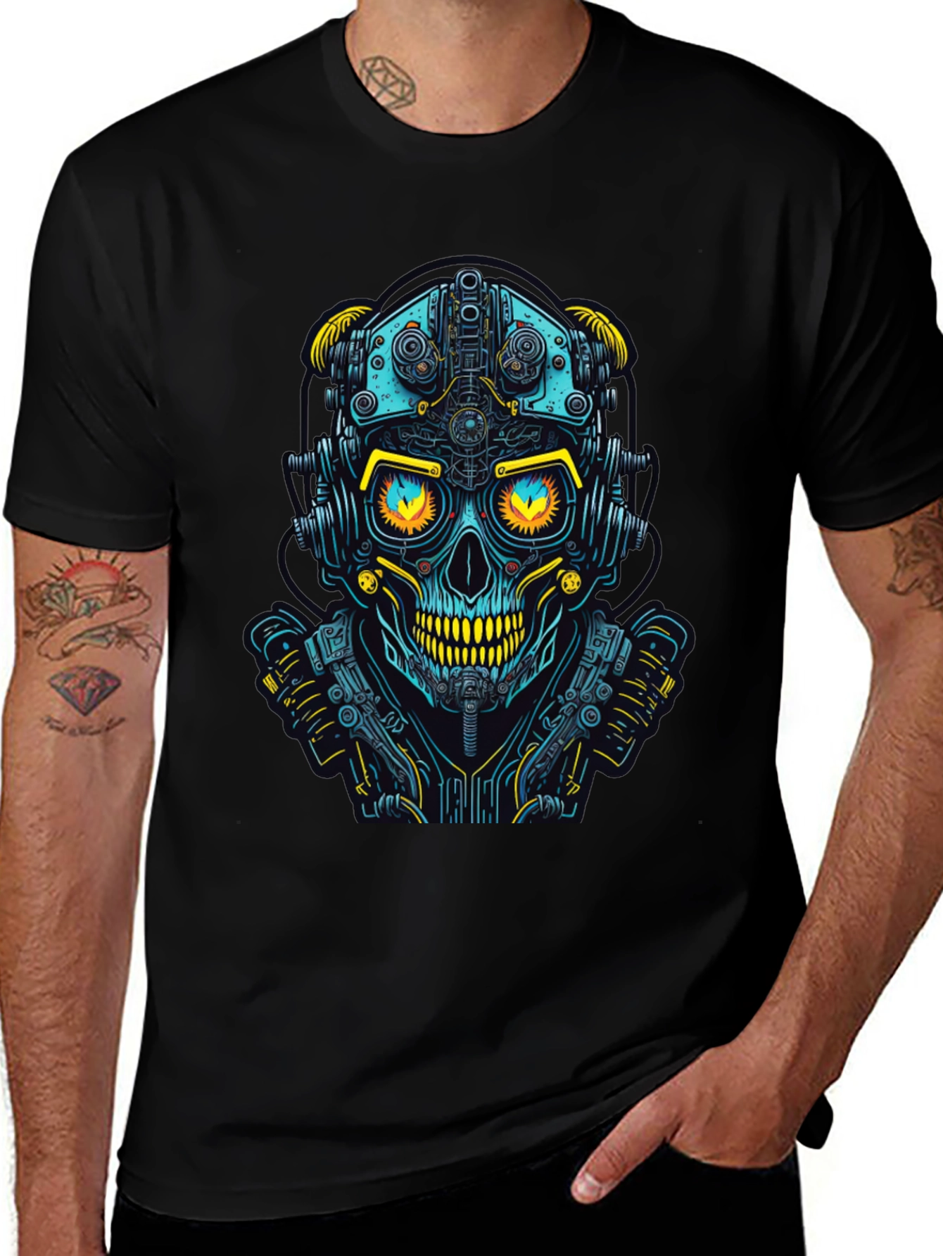 Cyberpunk Skull Graphic Tee - Futuristic Style