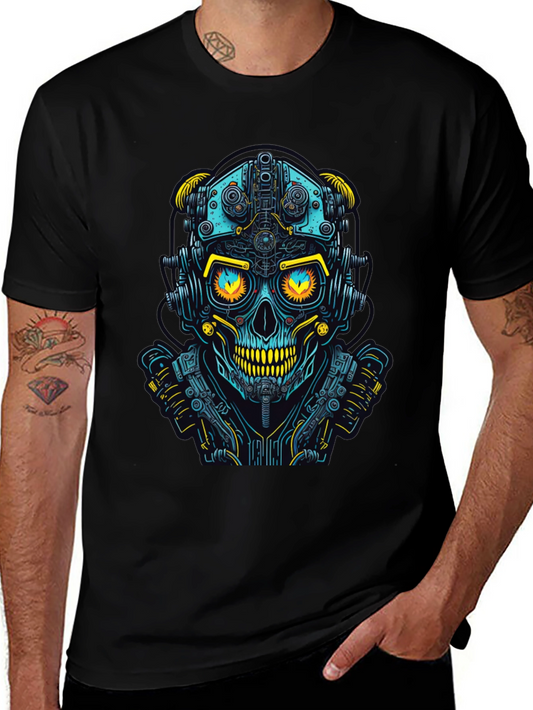 Cyberpunk Skull Graphic Tee - Futuristic Style