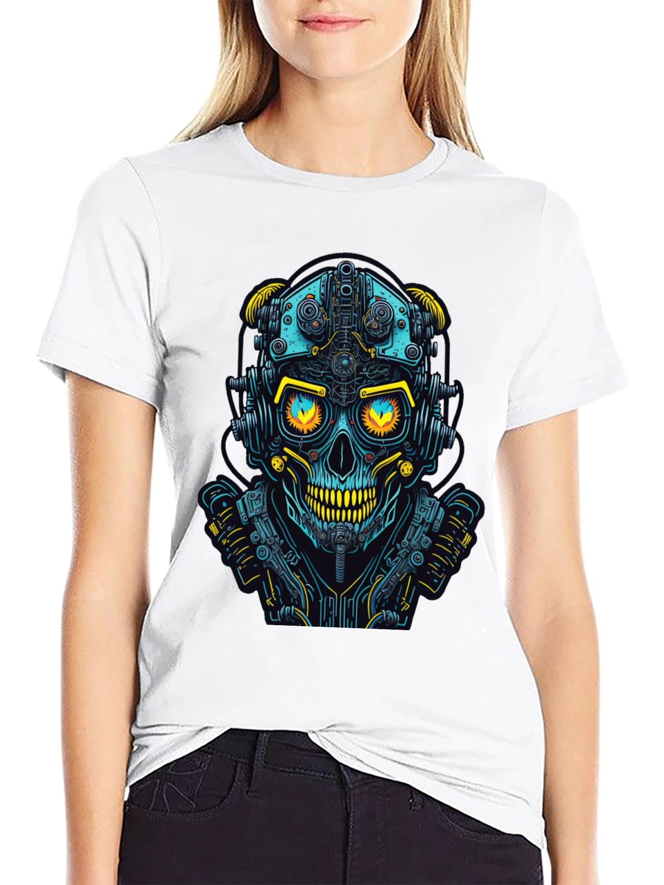 Cyberpunk Skull Graphic Tee - Futuristic Style