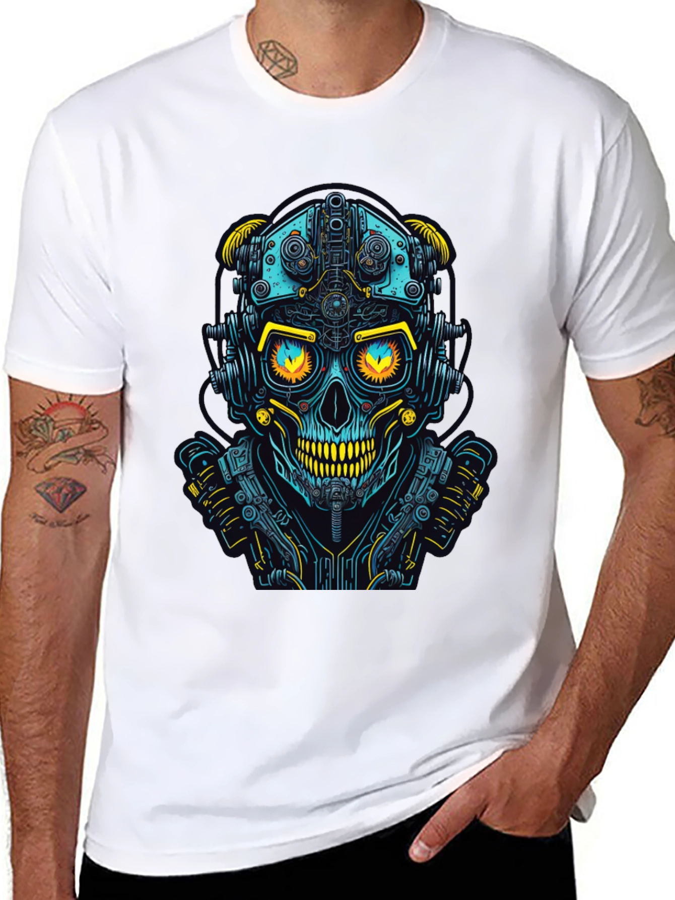 Cyberpunk Skull Graphic Tee - Futuristic Style