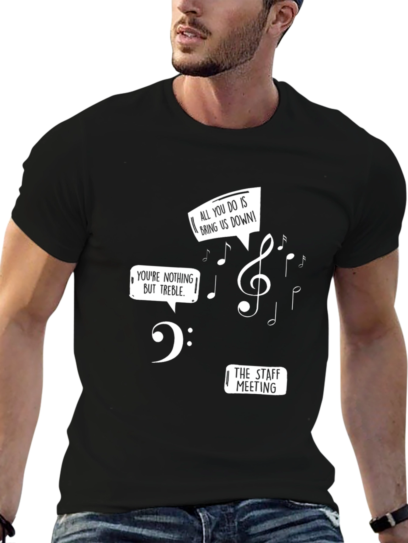 Musical Pun T-Shirt - Treble & Bass Staff Meeting