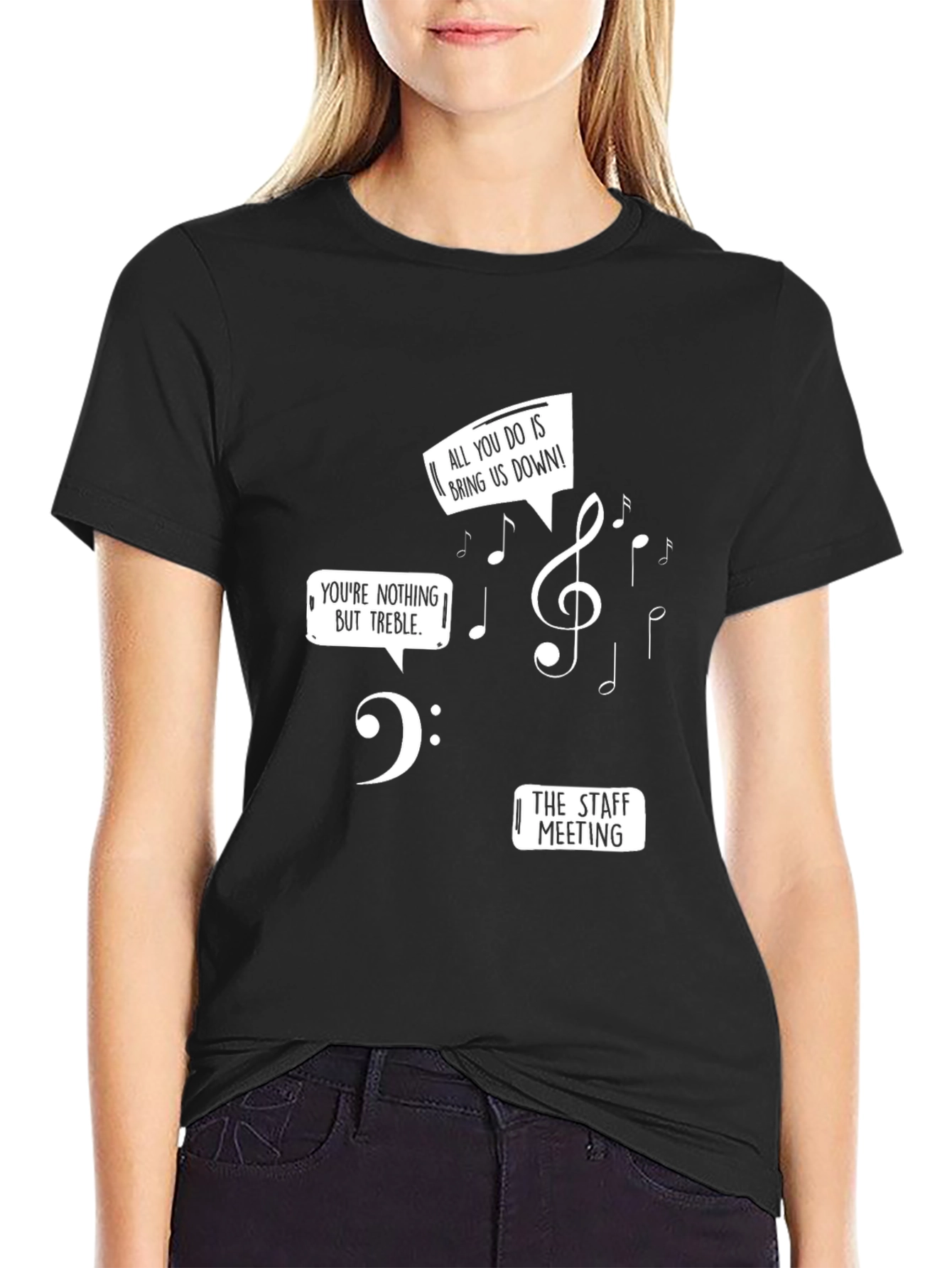 Musical Pun T-Shirt - Treble & Bass Staff Meeting