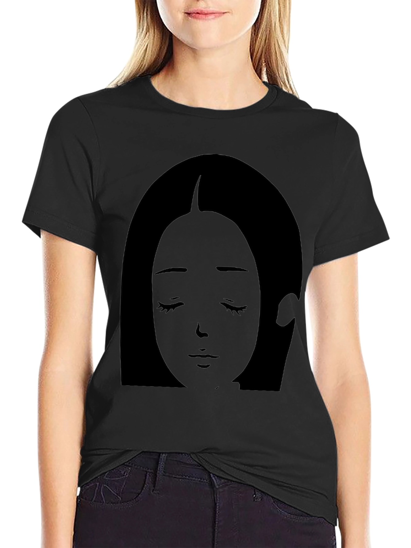 Anime Girl Graphic Tee - Soft Black Cotton T-Shirt