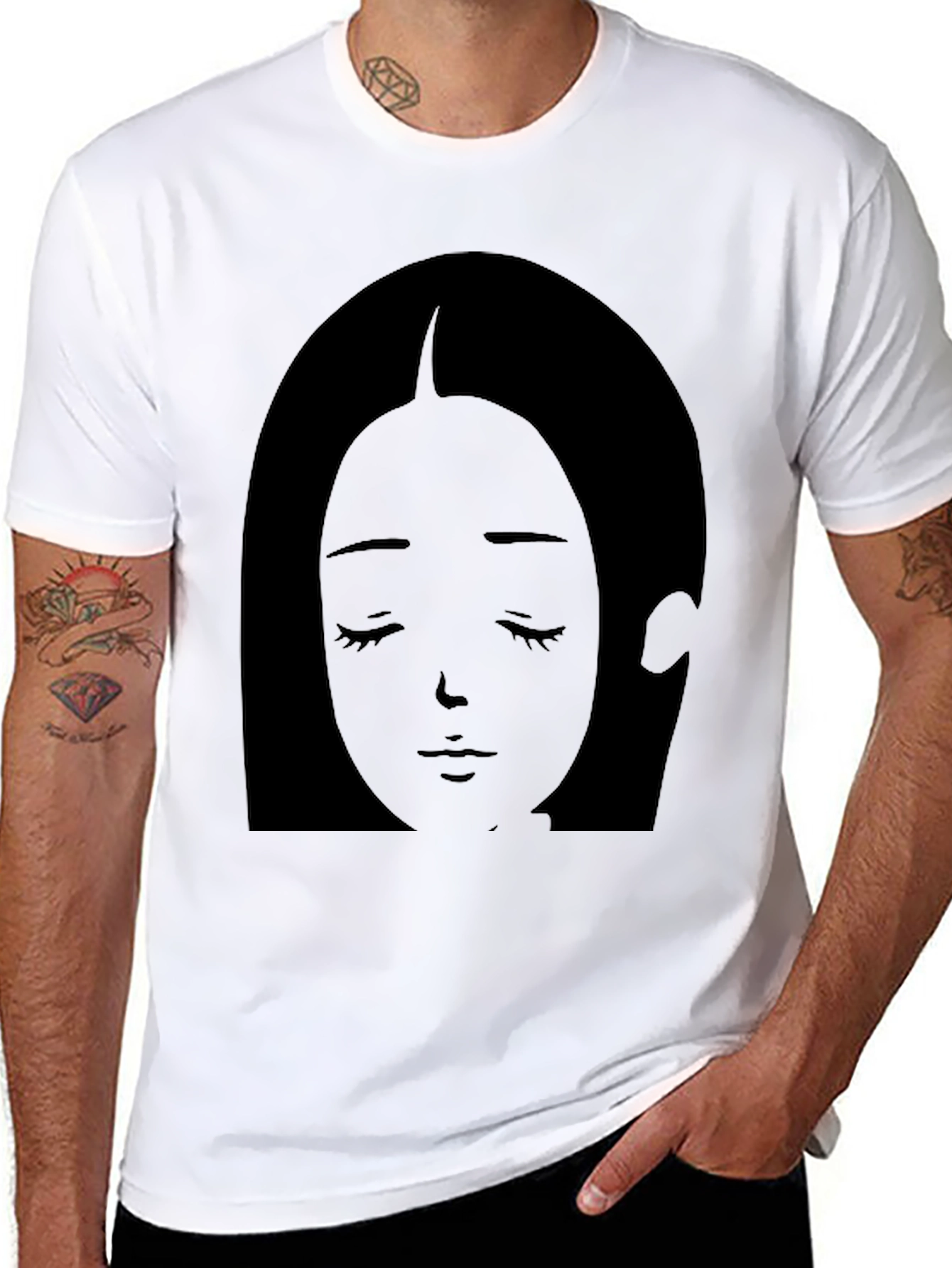 Anime Girl Graphic Tee - Soft Black Cotton T-Shirt