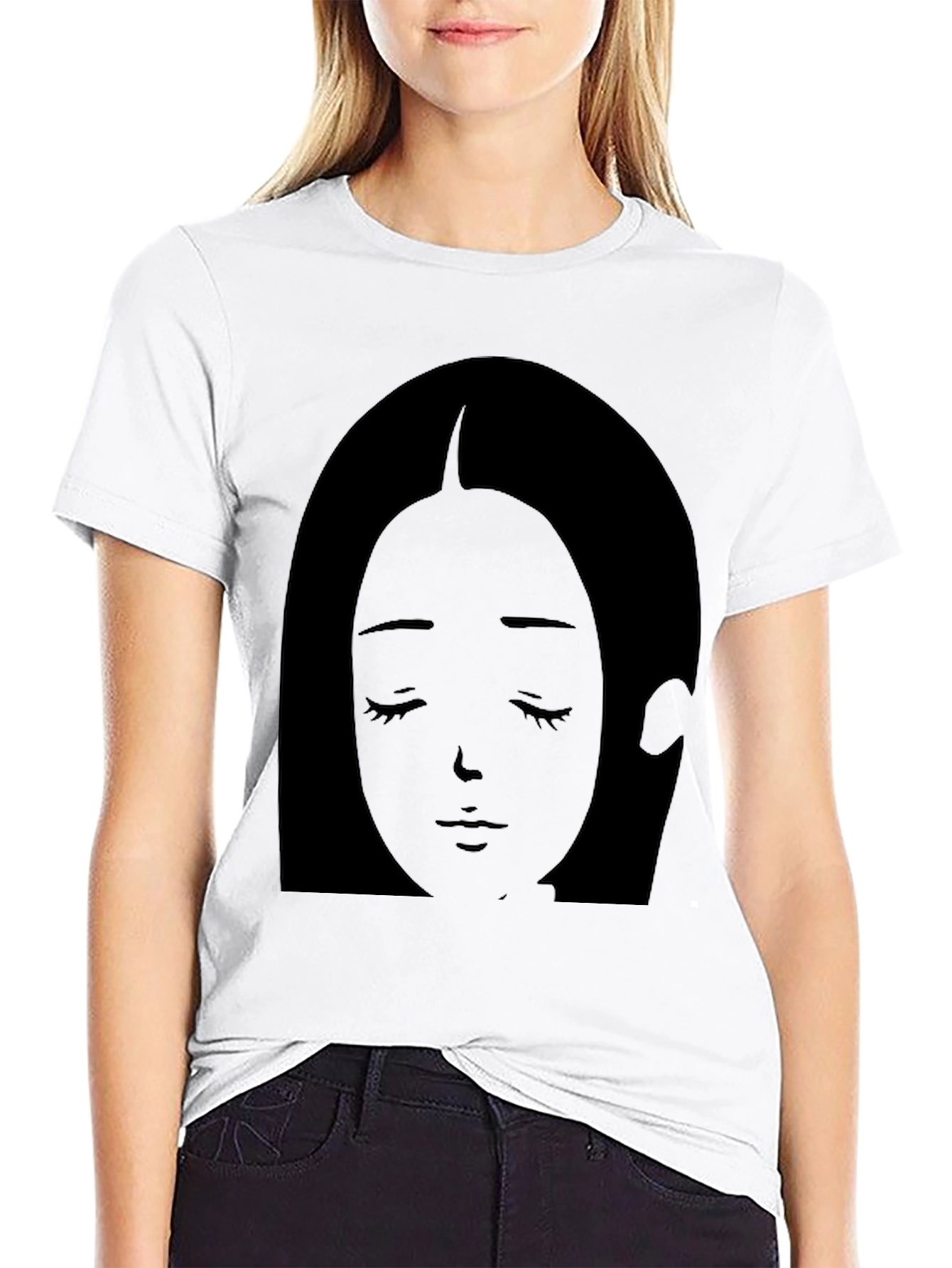 Anime Girl Graphic Tee - Soft Black Cotton T-Shirt