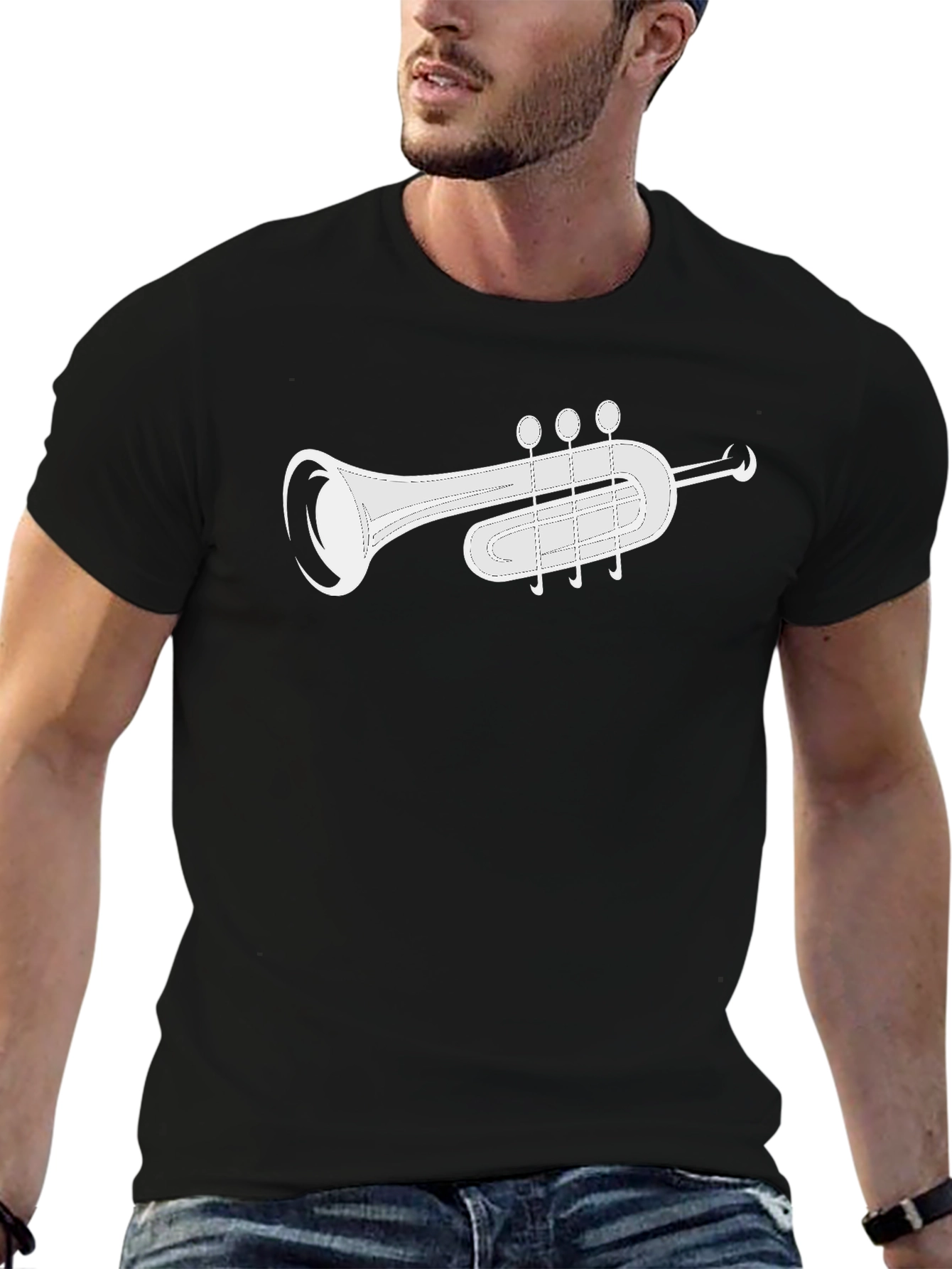 Trumpet Graphic Black T-Shirt - Musical Instrument Tee