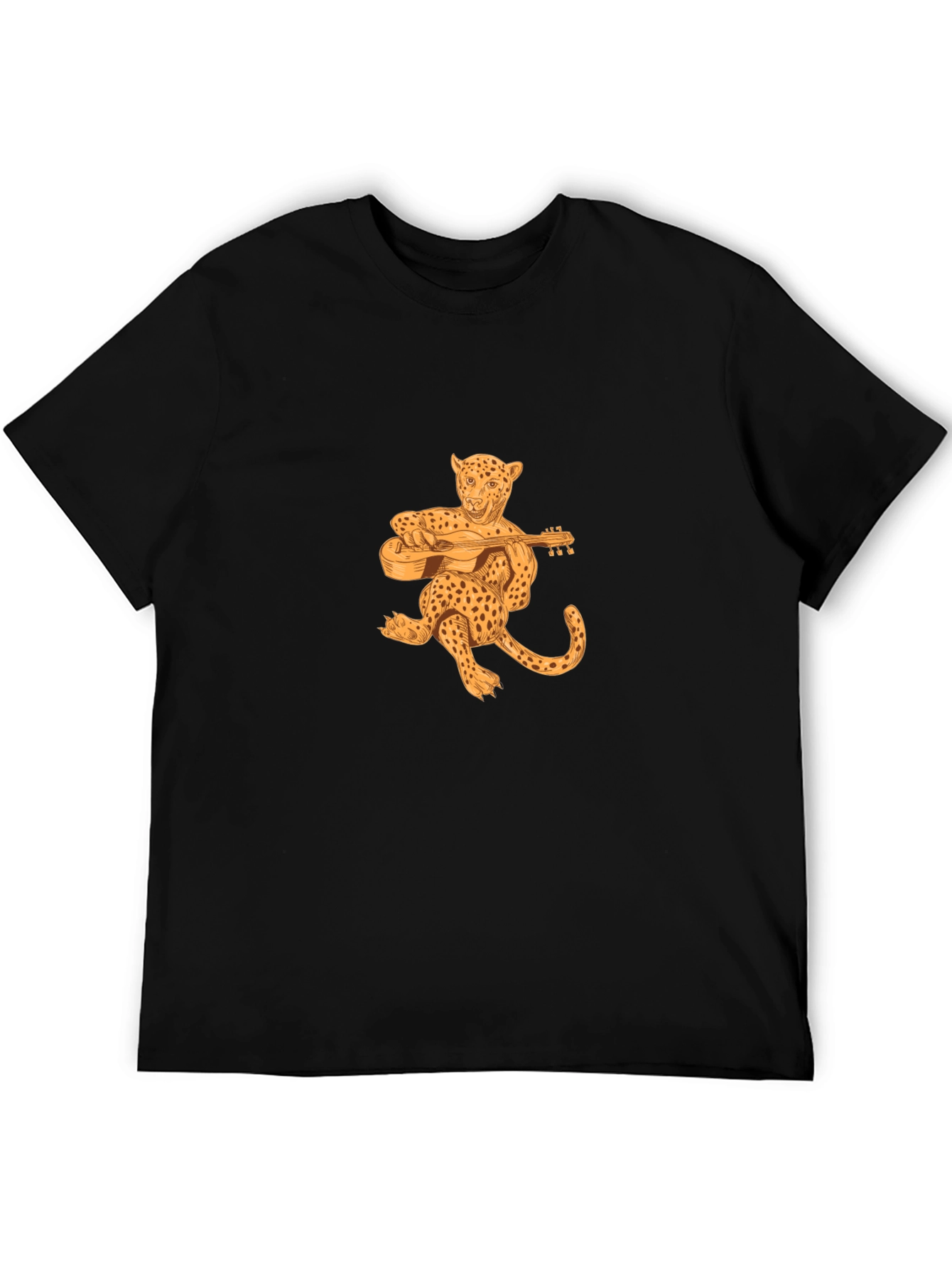 Leopard Playing Guitar Black T-Shirt