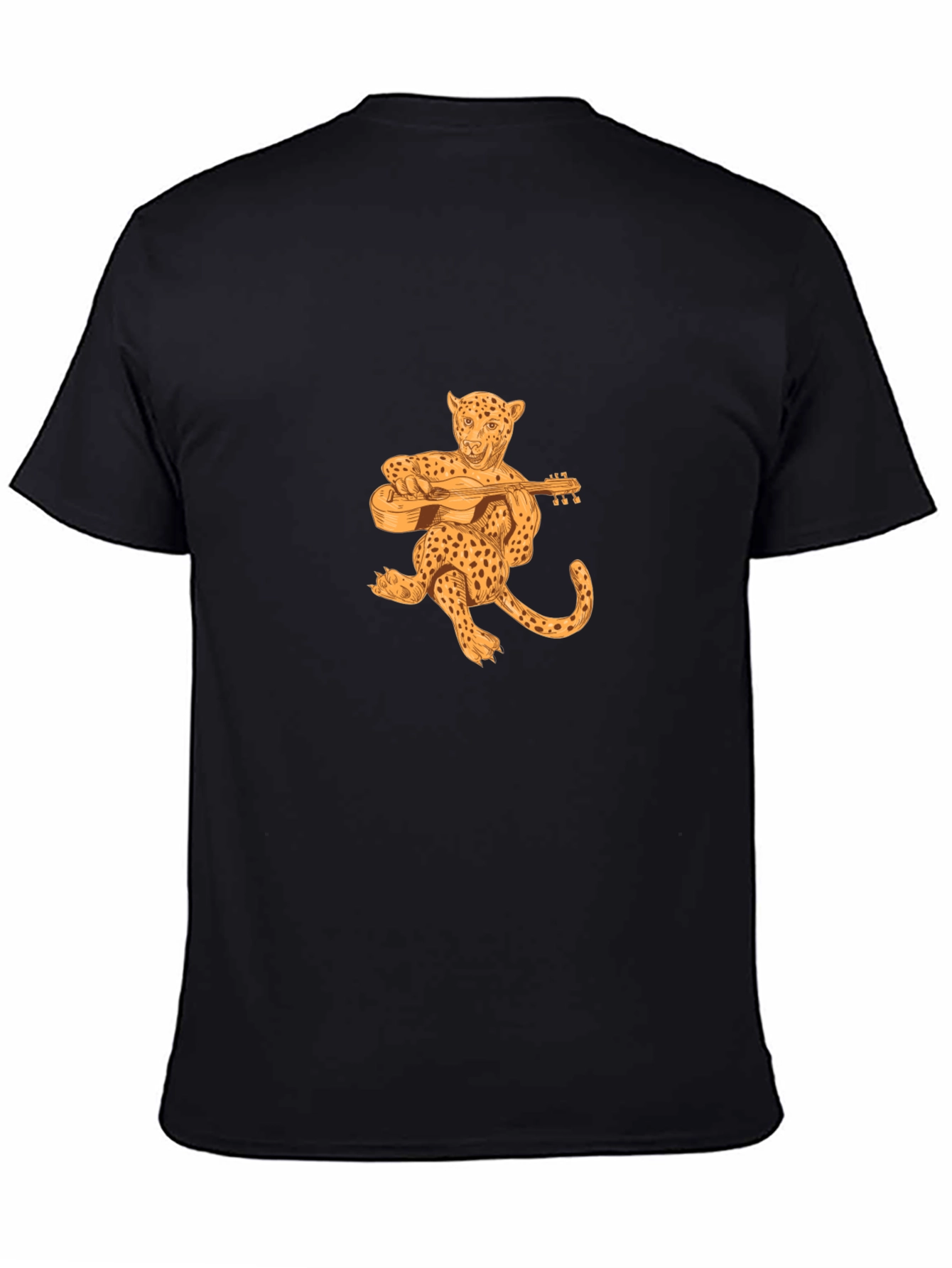 Leopard Playing Guitar Black T-Shirt