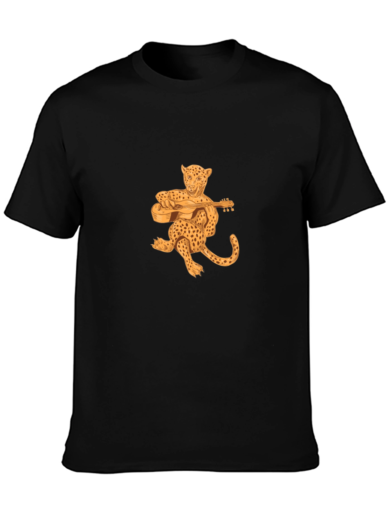 Leopard Playing Guitar Black T-Shirt