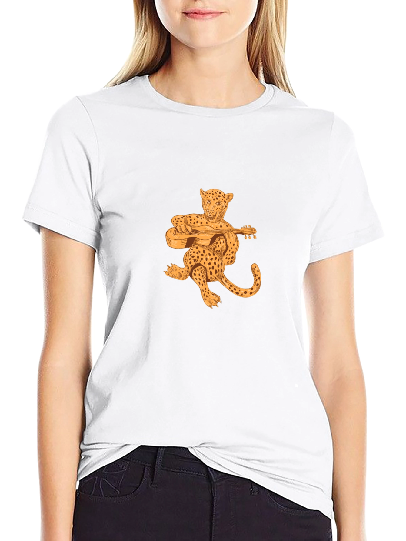 Leopard Playing Guitar Black T-Shirt