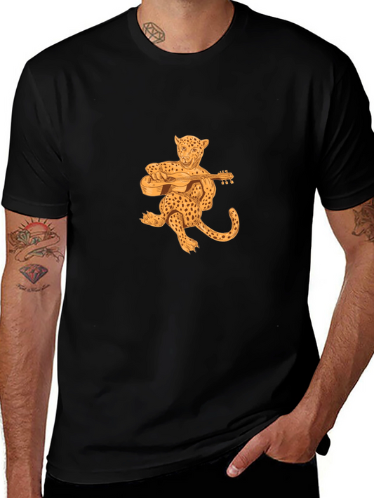 Leopard Playing Guitar Black T-Shirt