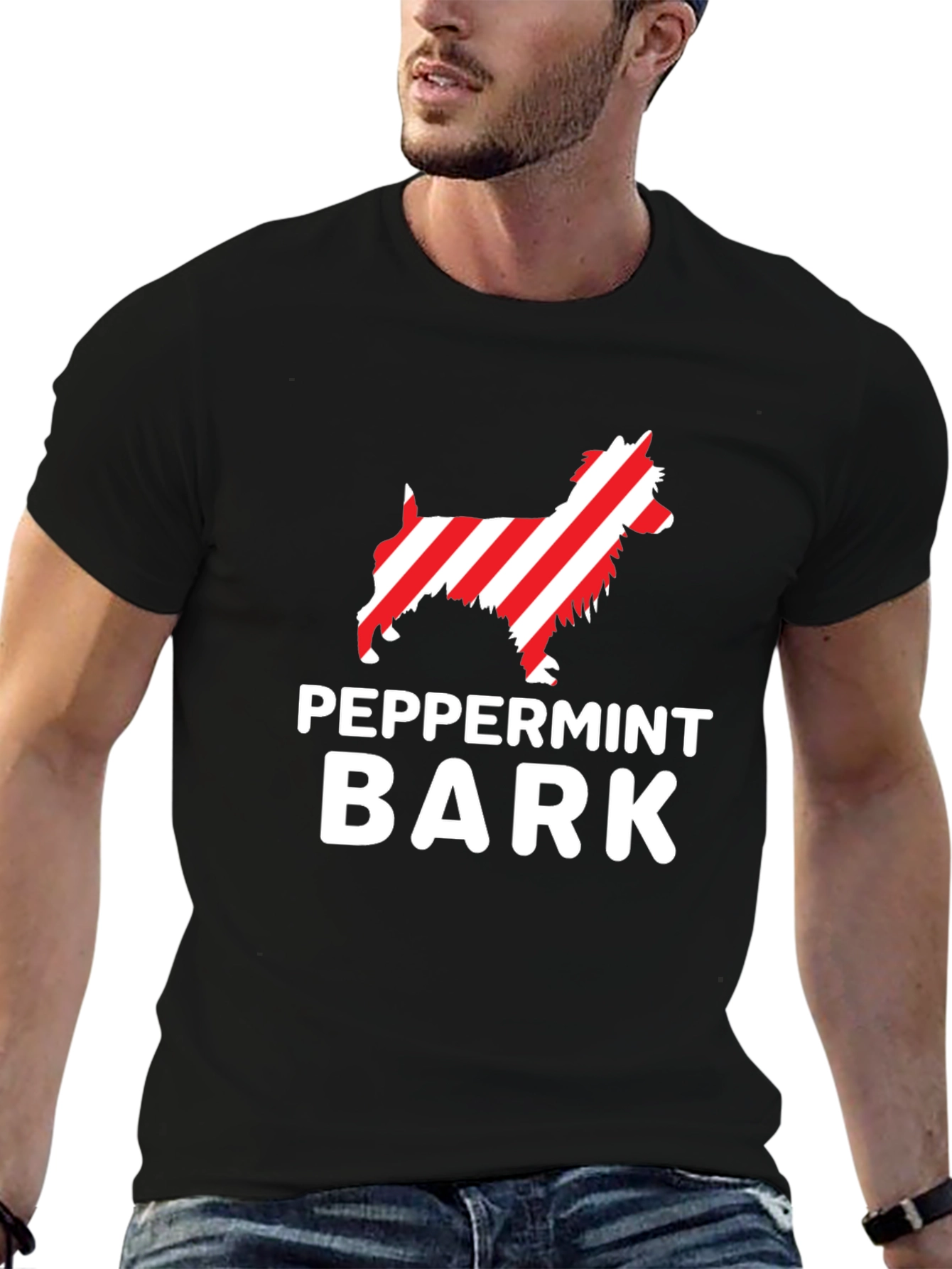 Peppermint Bark Dog Graphic Black T-Shirt
