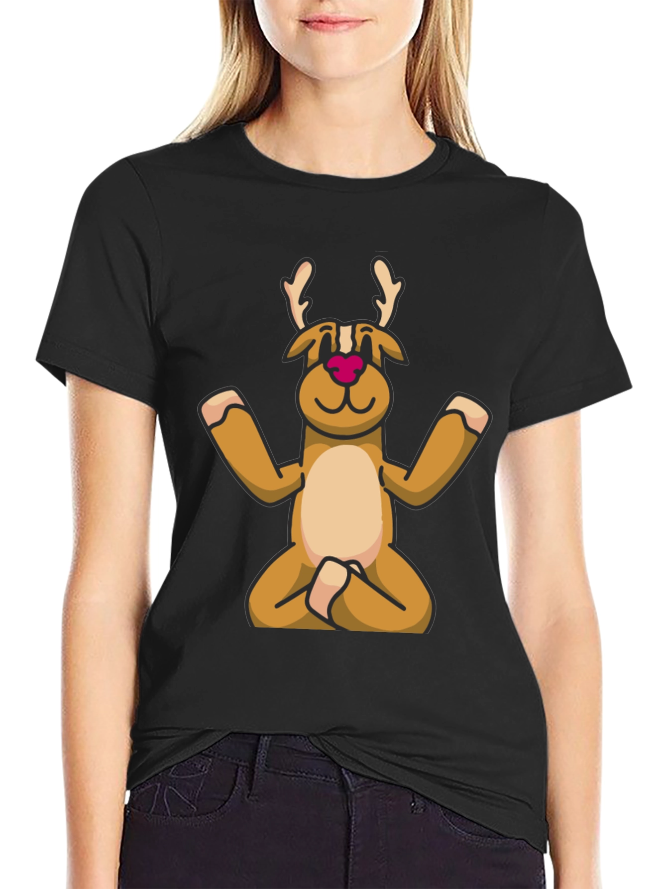 Yoga Reindeer T-Shirt - Festive Meditating Deer Tee