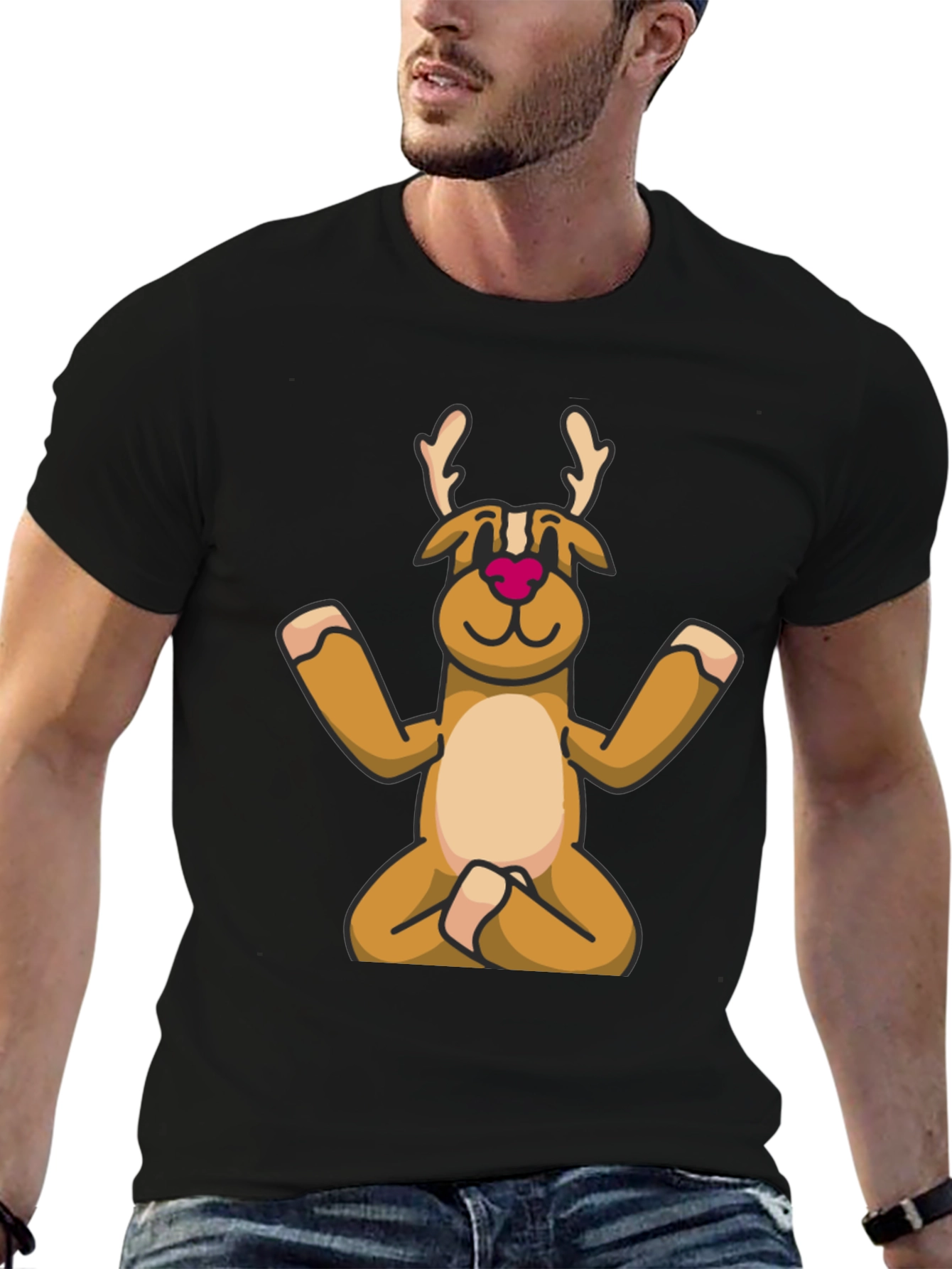 Yoga Reindeer T-Shirt - Festive Meditating Deer Tee