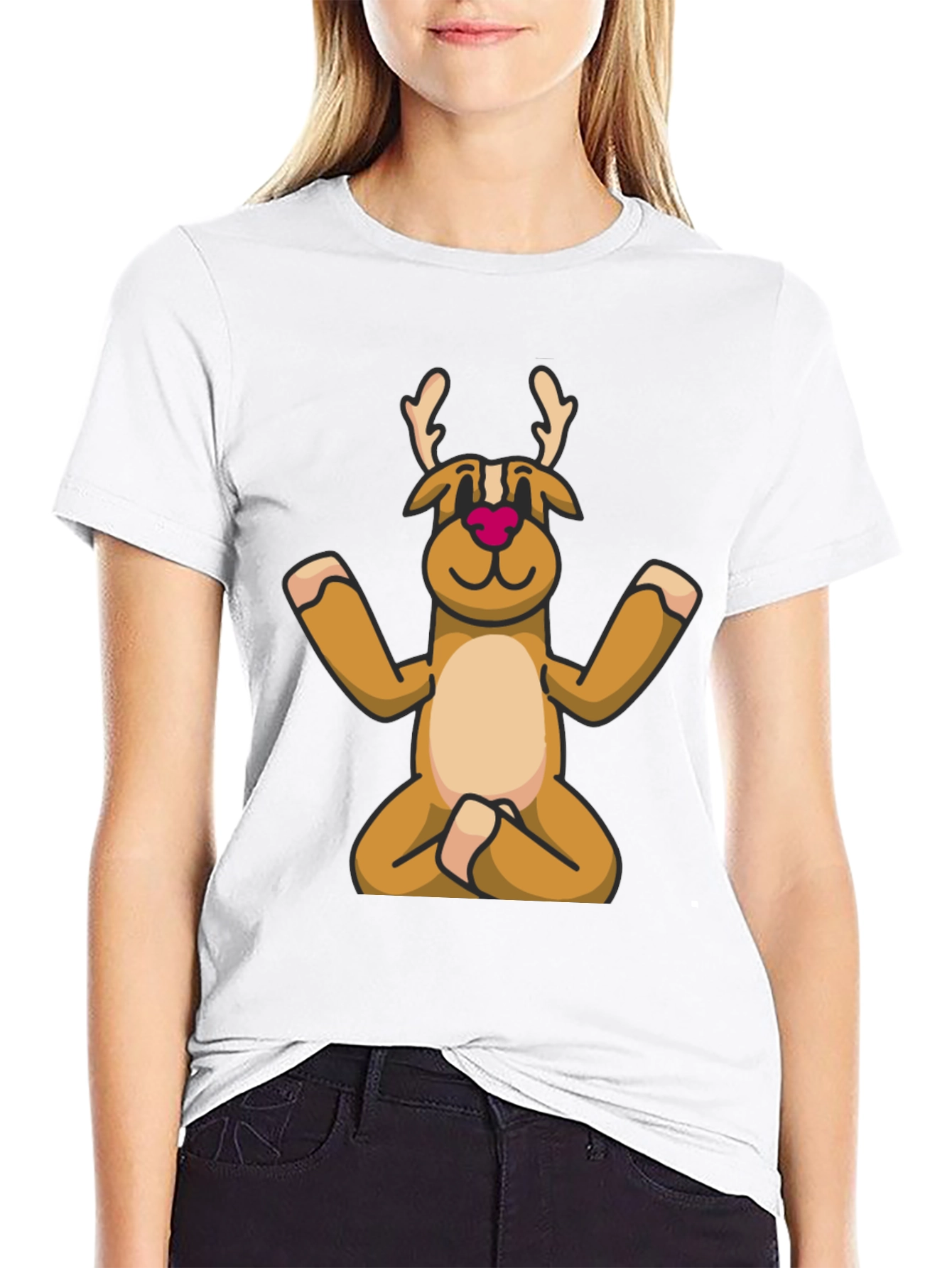 Yoga Reindeer T-Shirt - Festive Meditating Deer Tee