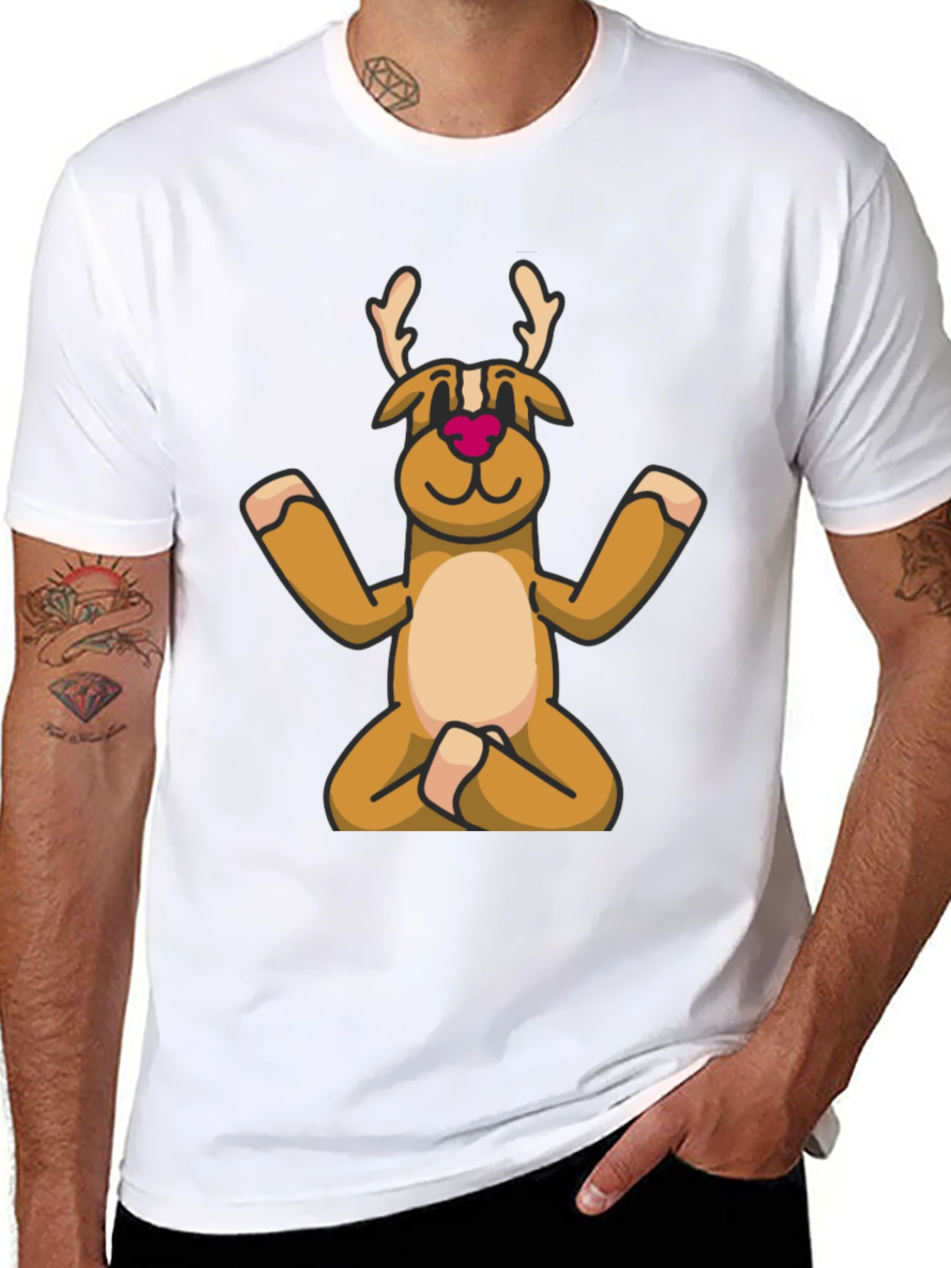 Yoga Reindeer T-Shirt - Festive Meditating Deer Tee