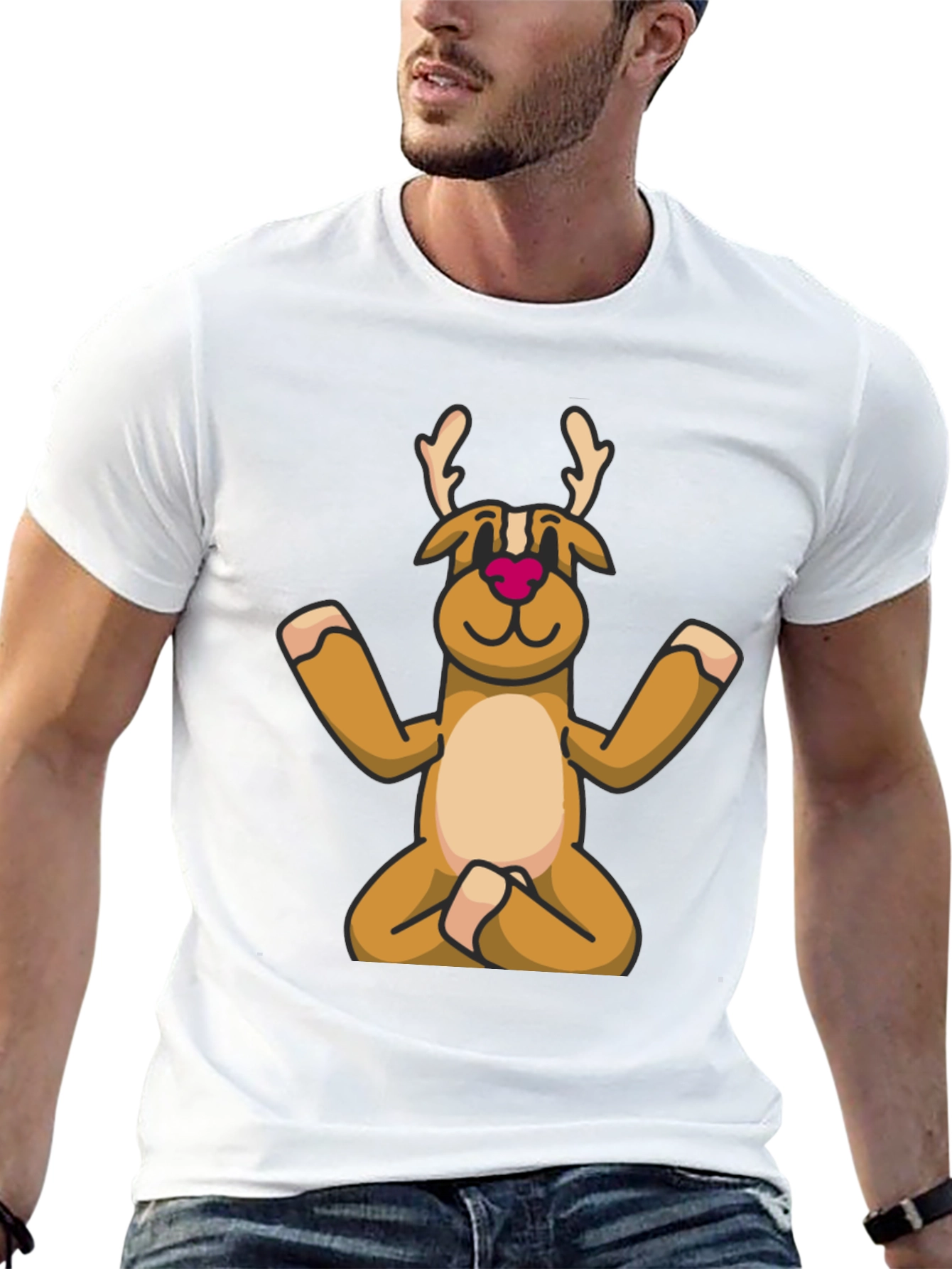 Yoga Reindeer T-Shirt - Festive Meditating Deer Tee