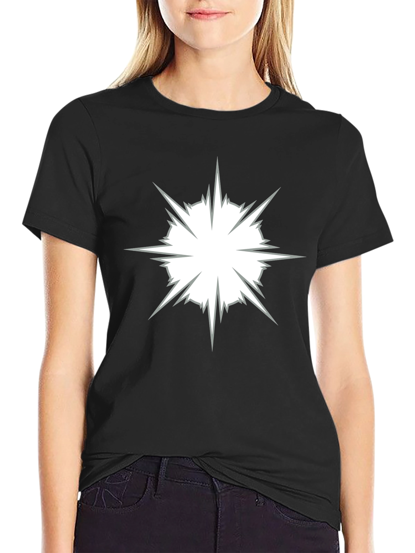 Black T-Shirt with Star Burst Design