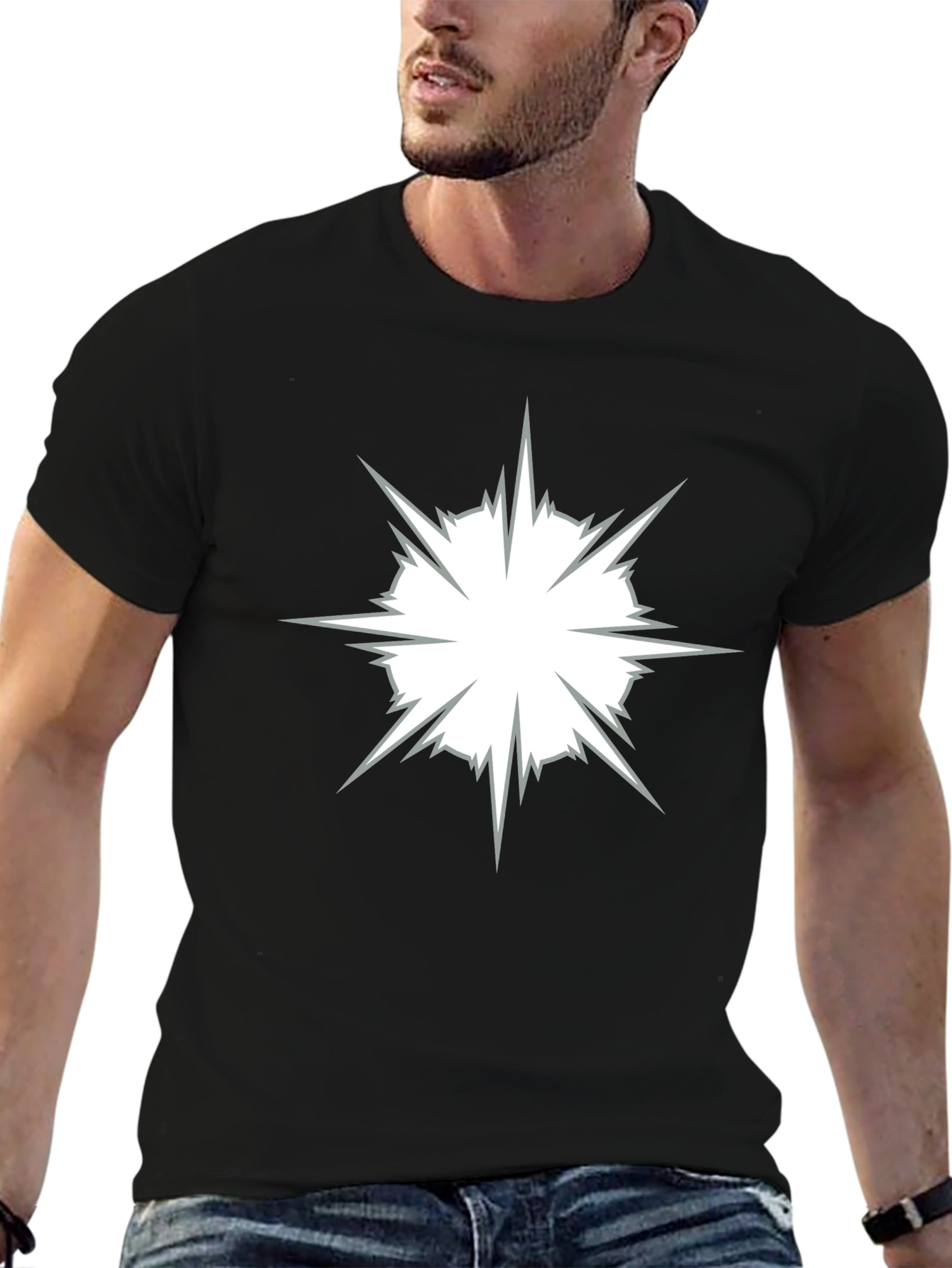 Black T-Shirt with Star Burst Design
