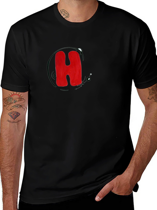 Black T-Shirt with Bold Red H Design