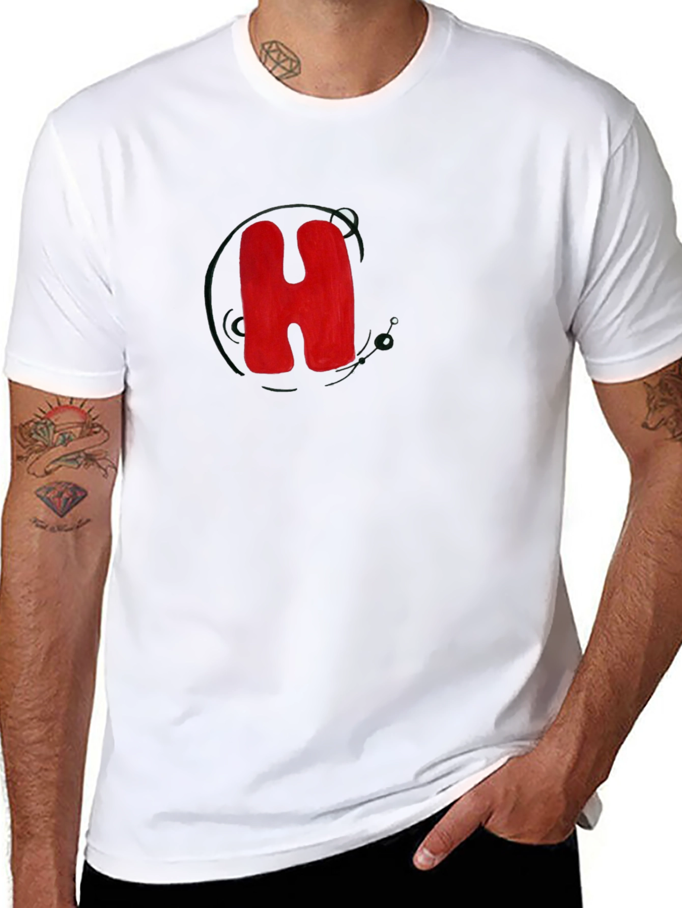 Black T-Shirt with Bold Red H Design