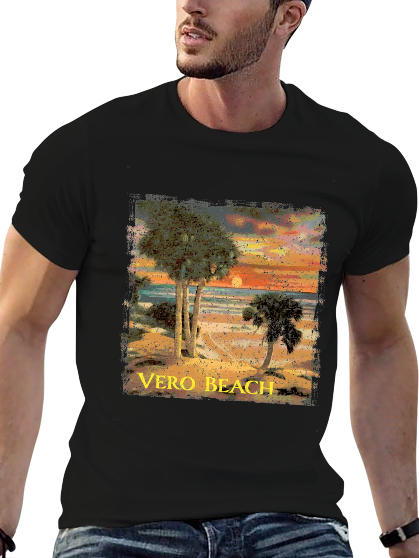 Vero Beach Sunset Graphic T-Shirt - Black