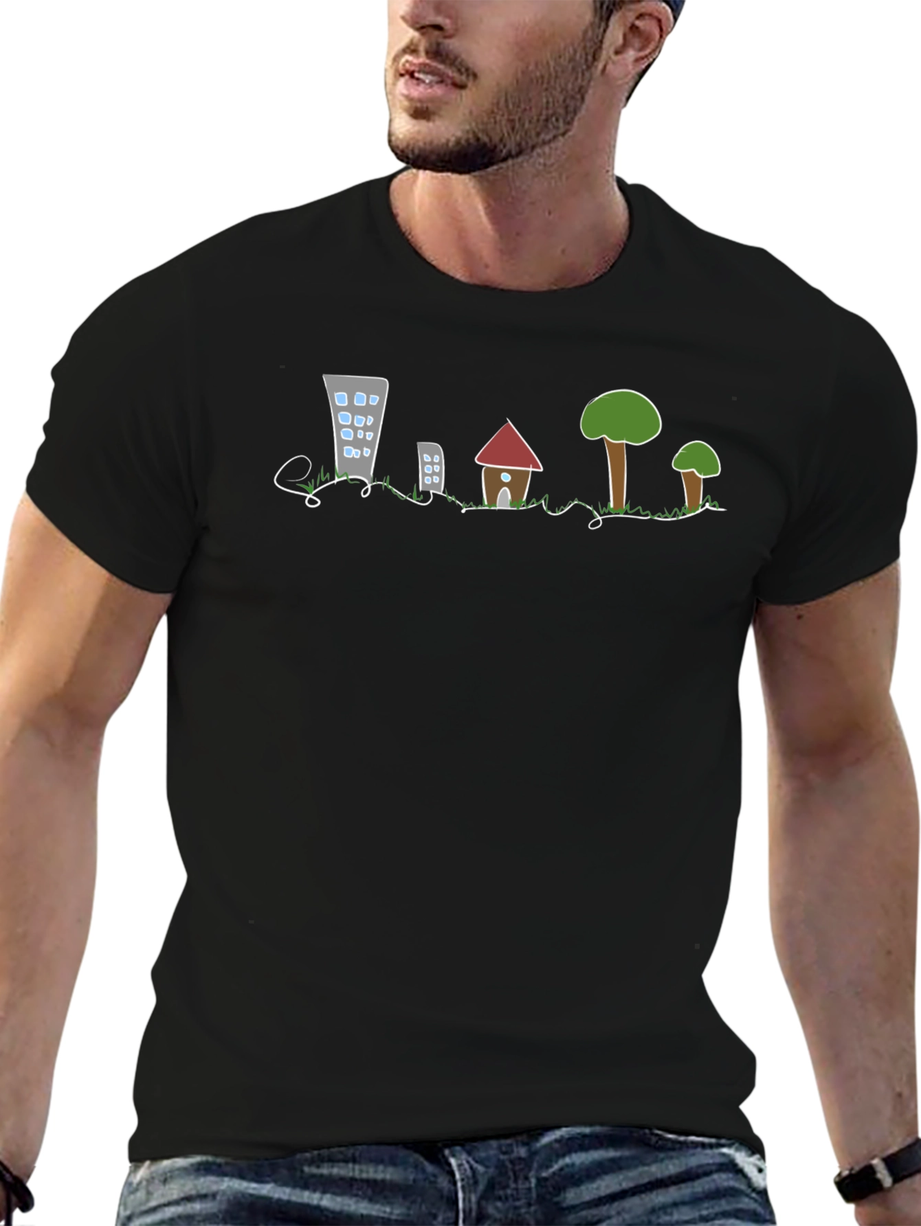 Cityscape Sketch Tee - Urban & Nature Design