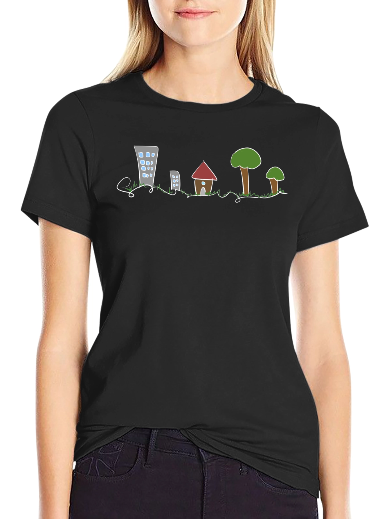 Cityscape Sketch Tee - Urban & Nature Design