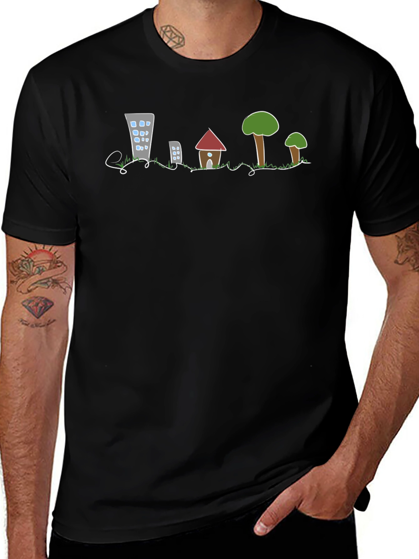 Cityscape Sketch Tee - Urban & Nature Design