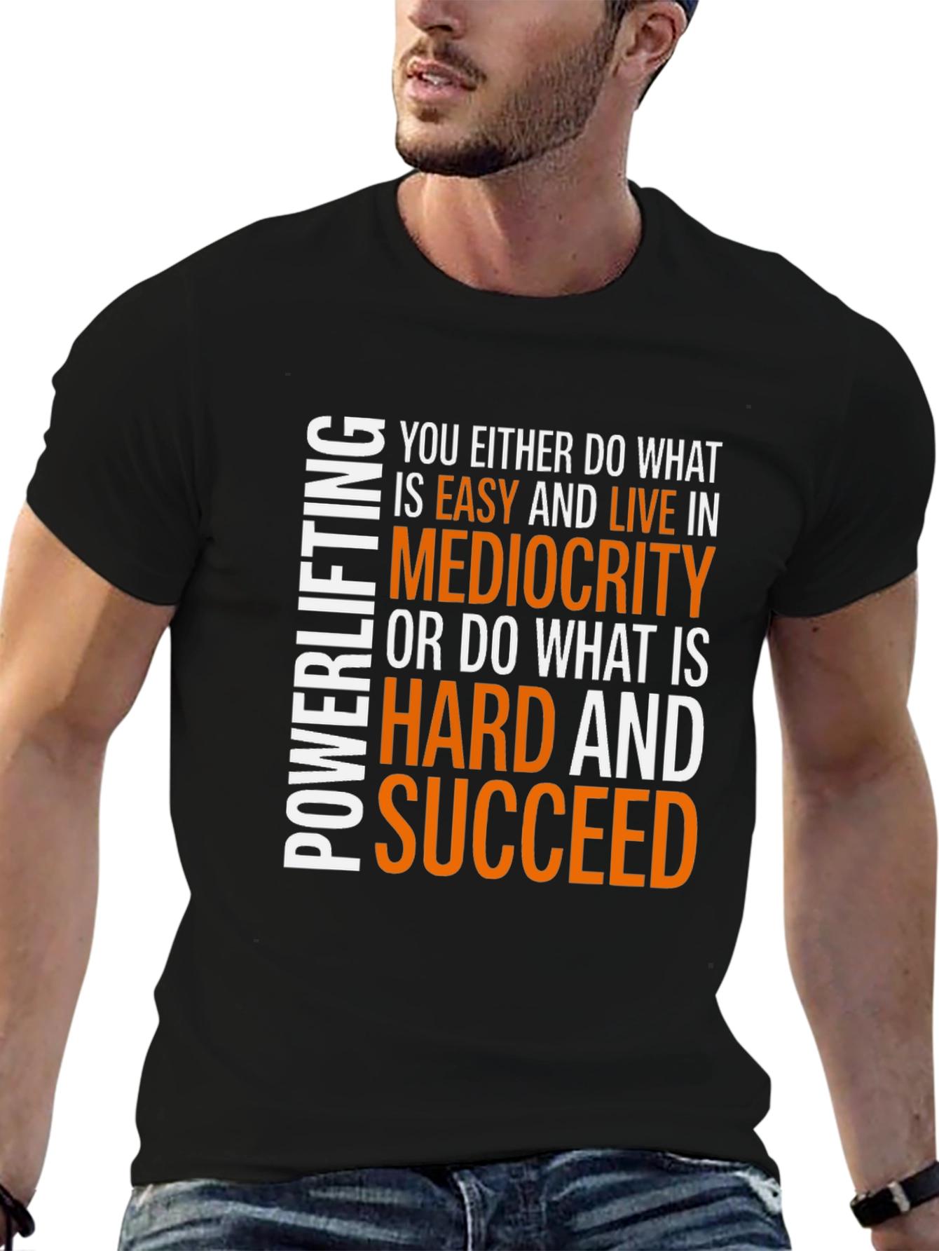 Motivational Powerlifting T-Shirt - Succeed Hard!