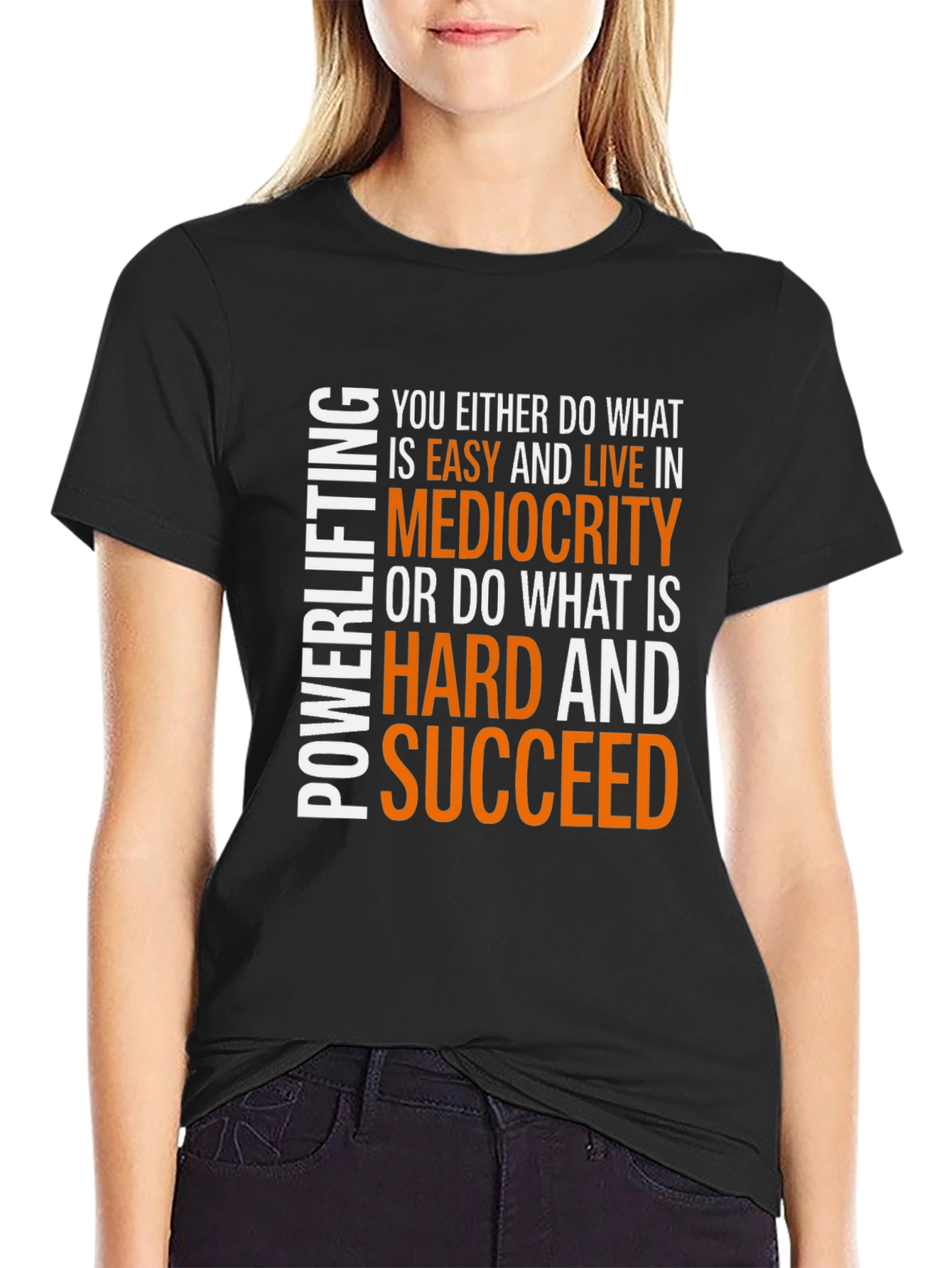 Motivational Powerlifting T-Shirt - Succeed Hard!