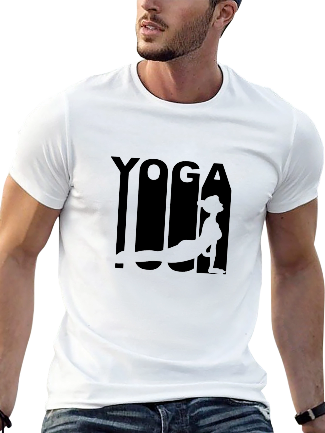 Yoga Pose Graphic Tee - Black Cotton Blend Shirt